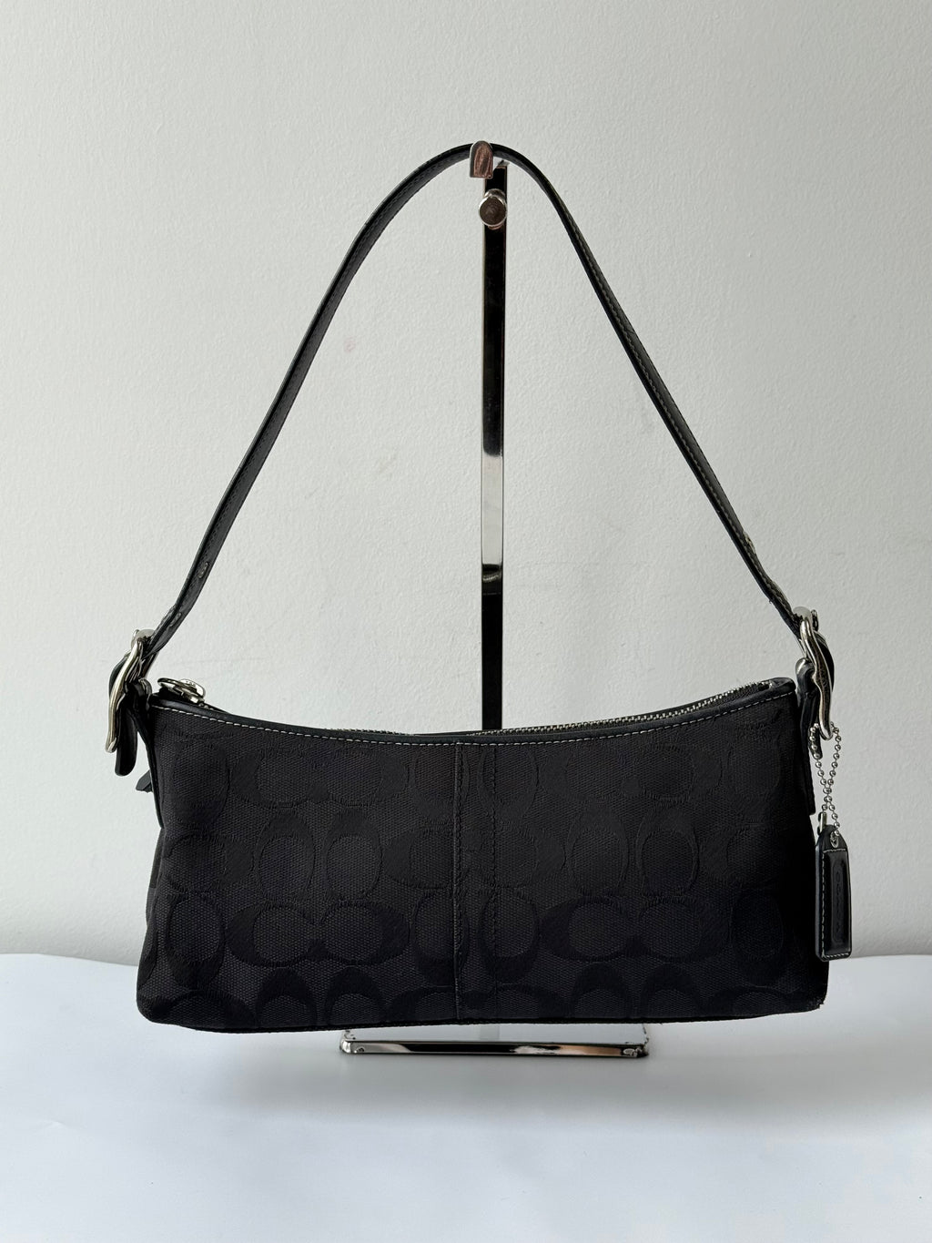 Vintage Coach Baguette East West Bag Black Signature Canvas Shoulder Bag Y2K