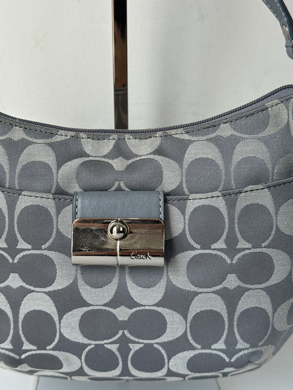 Vintage Coach Kristin Opt Art Handbag Light Blue Signature Pouch Bag 00s Y2K