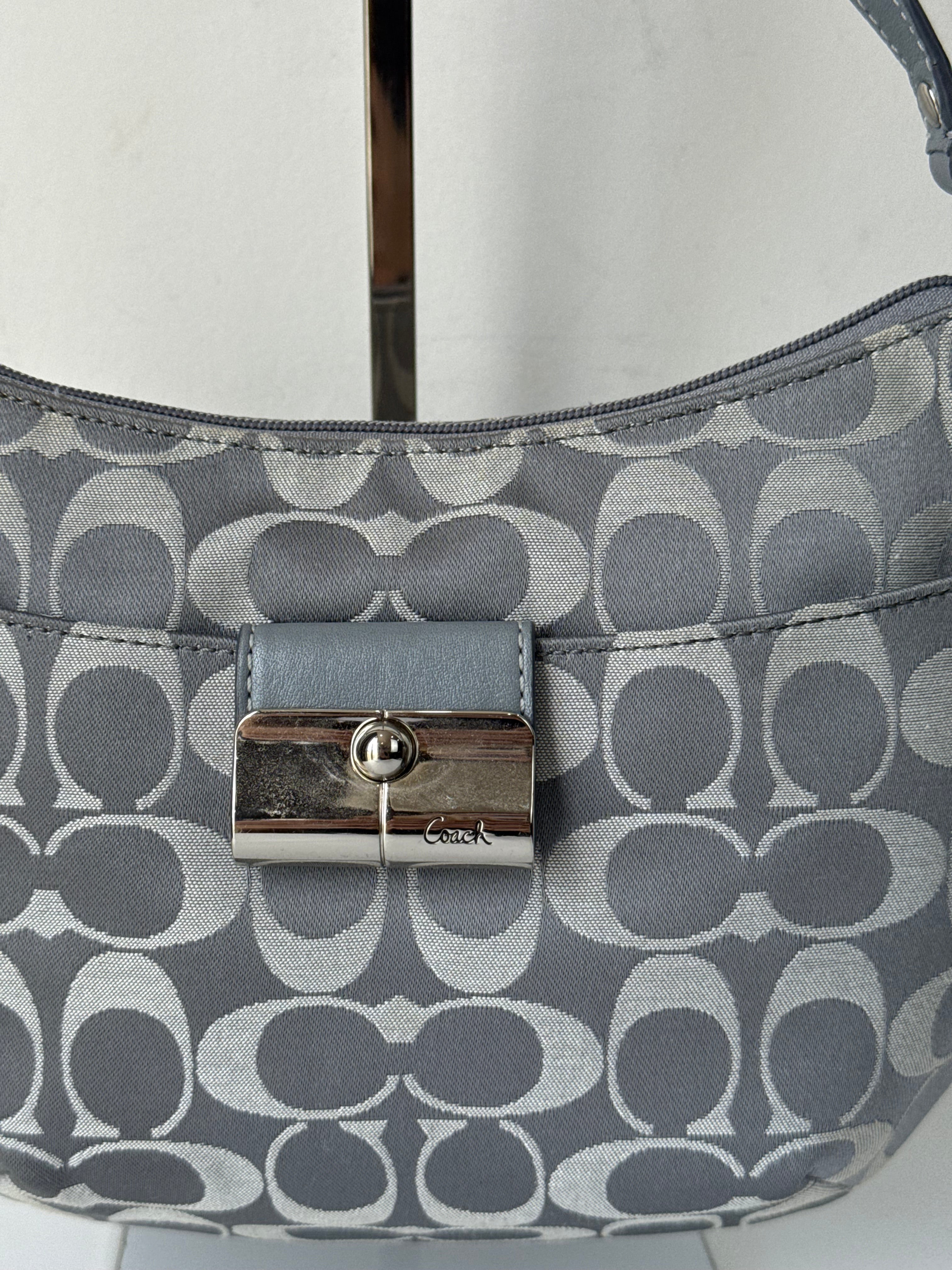 Vintage Coach Kristin Opt Art Handbag Light Blue Signature Pouch Bag 00s Y2K
