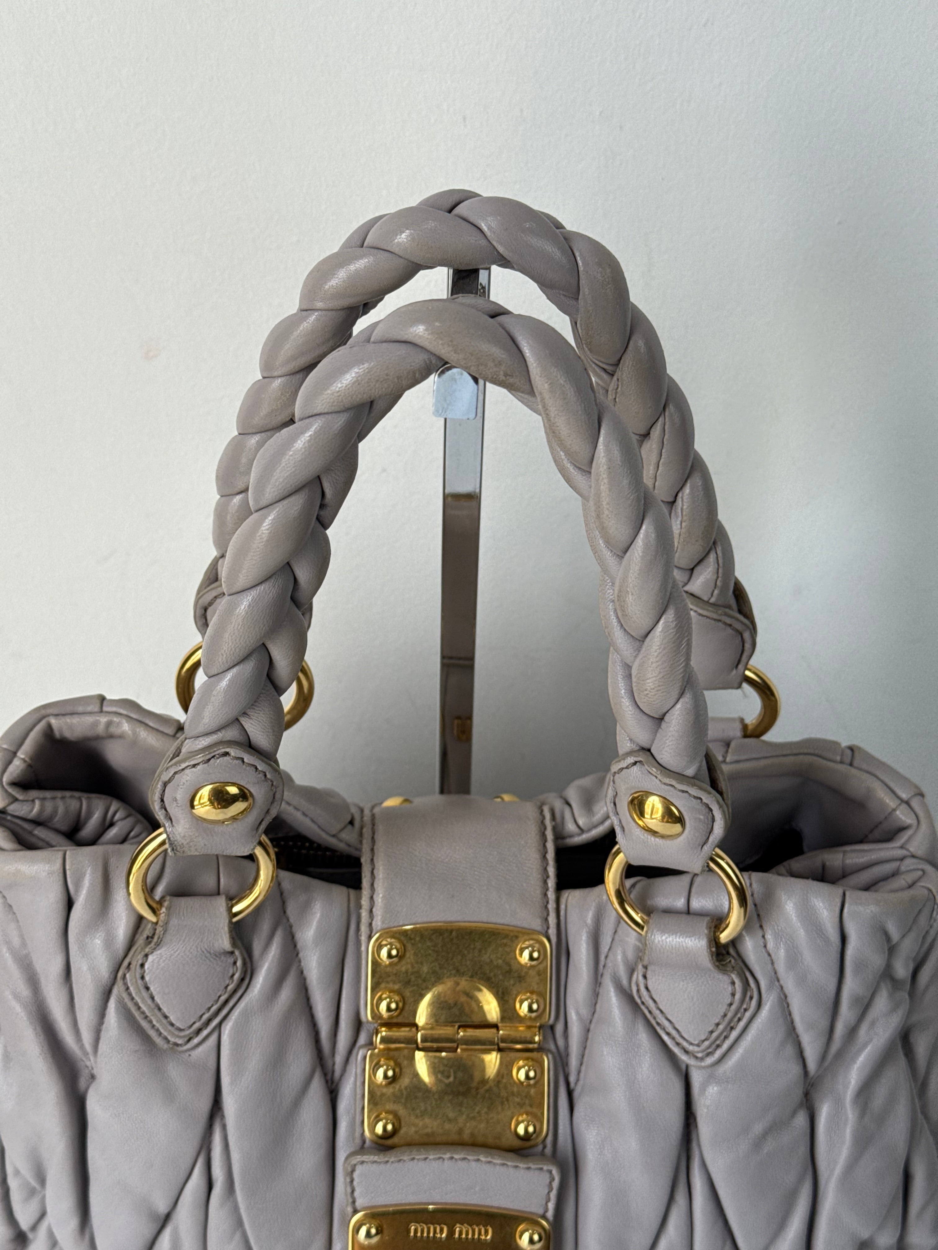 Vintage Miu Miu Coffer 2 Way Bag Grey Matelassé Leather Miu Miu  Handbag 00s Y2K