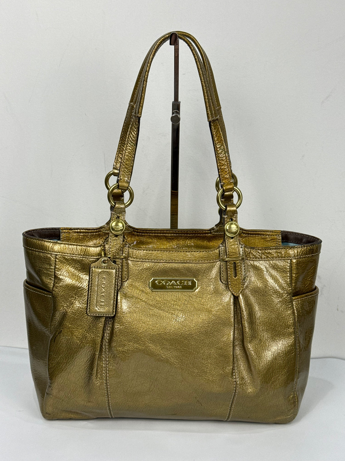 Vintage Coach East West Gallery Tote Bag Coach Gold Patent Leather HandBag 00s Y2K