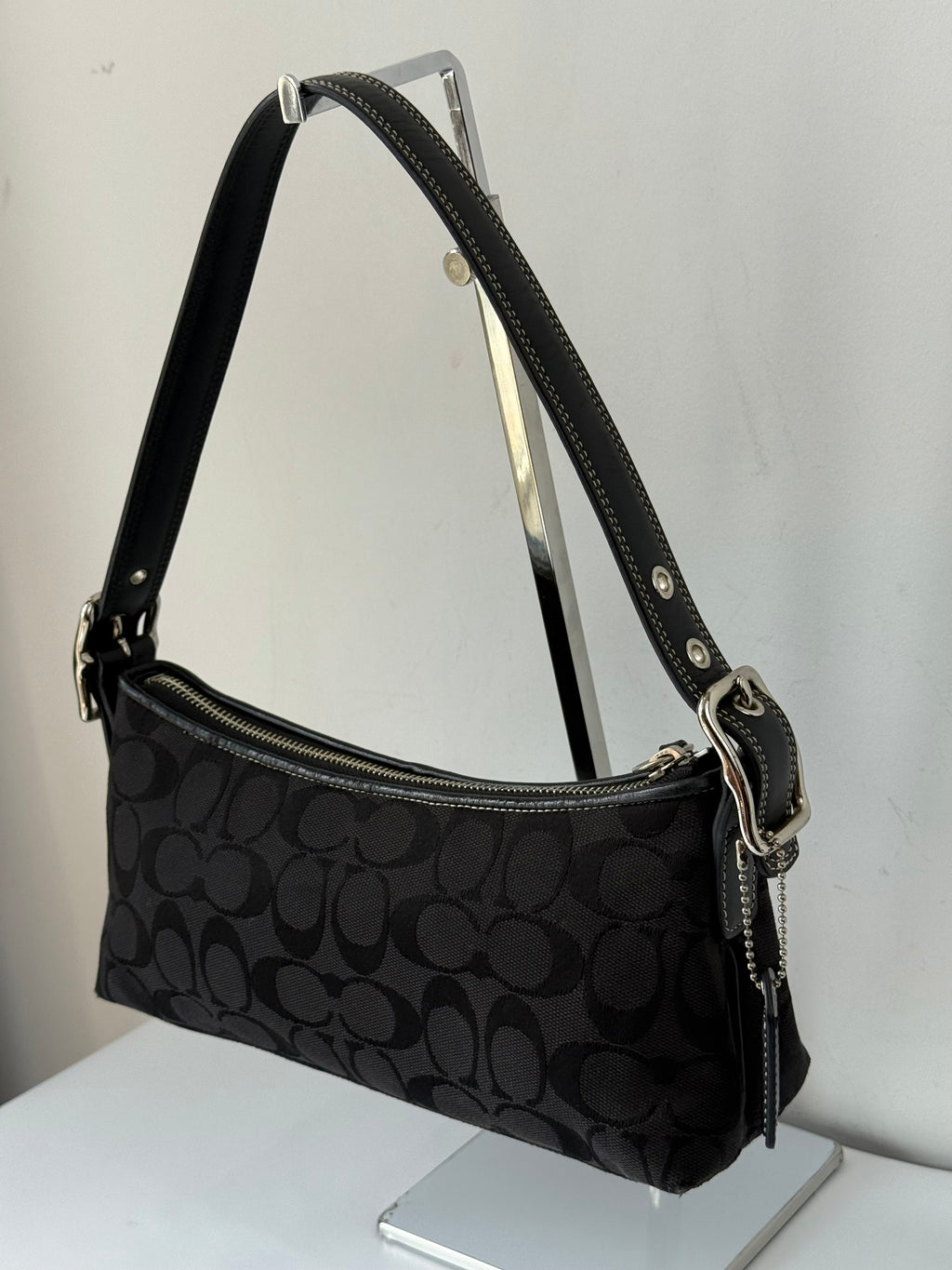 Vintage Coach Baguette East West Bag Black Signature Canvas Shoulder Bag Y2K