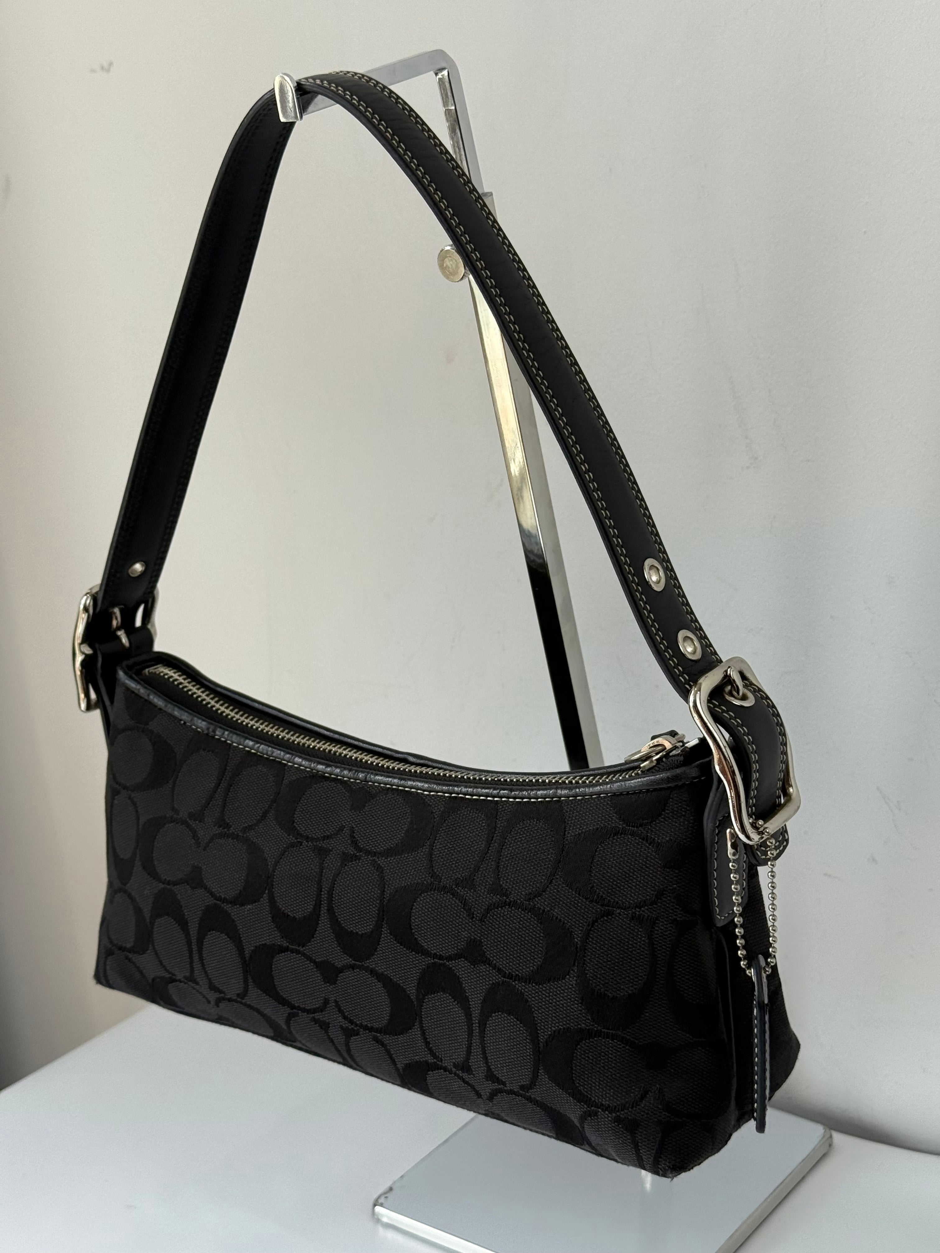 Vintage Coach Baguette East West Bag Black Signature Canvas Shoulder Bag Y2K