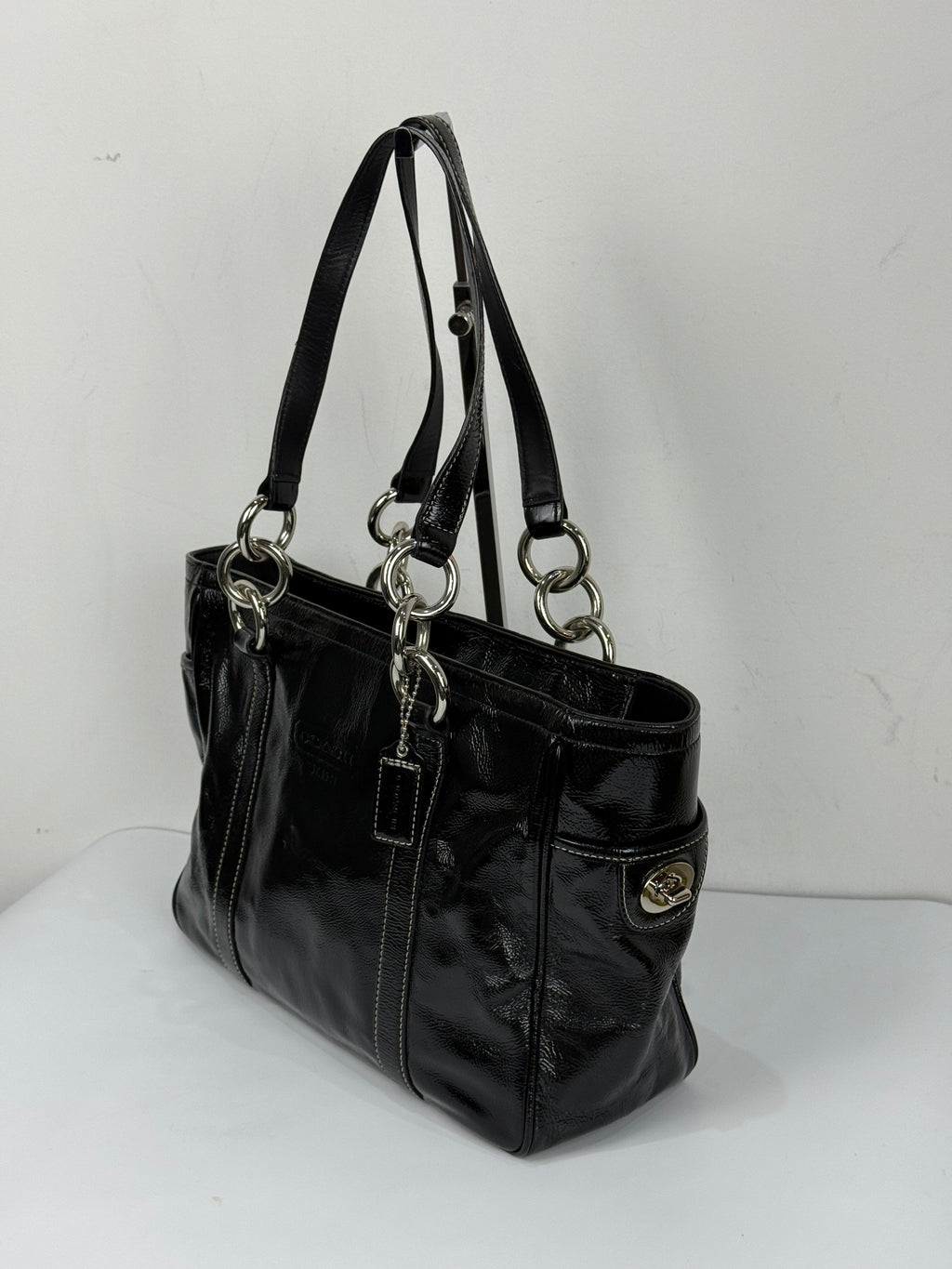 Vintage Coach East West Gallery Tote Bag Coach Black Patent Leather HandBag 00s Y2K