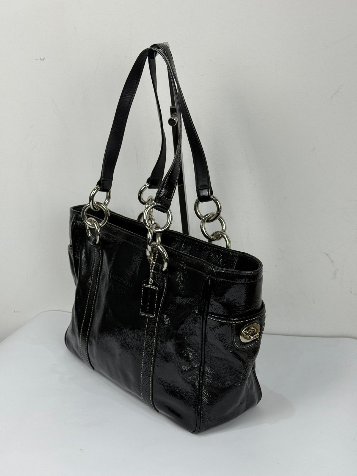 Vintage Coach East West Gallery Tote Bag Coach Black Patent Leather HandBag 00s Y2K