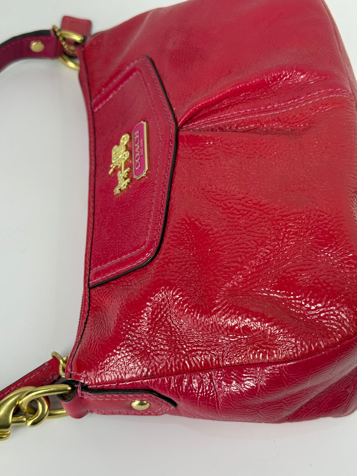 Vintage Coach Madison HandBag Pink/Red Patent Leather Coach Bag 00s Y2K