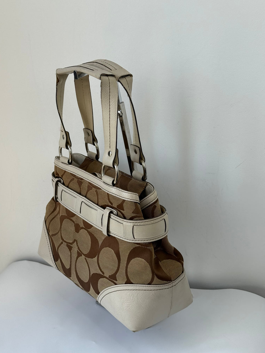 Vintage Coach Hampton Patchwork Tote Bag Brown Signature Handbag 00s Y2K