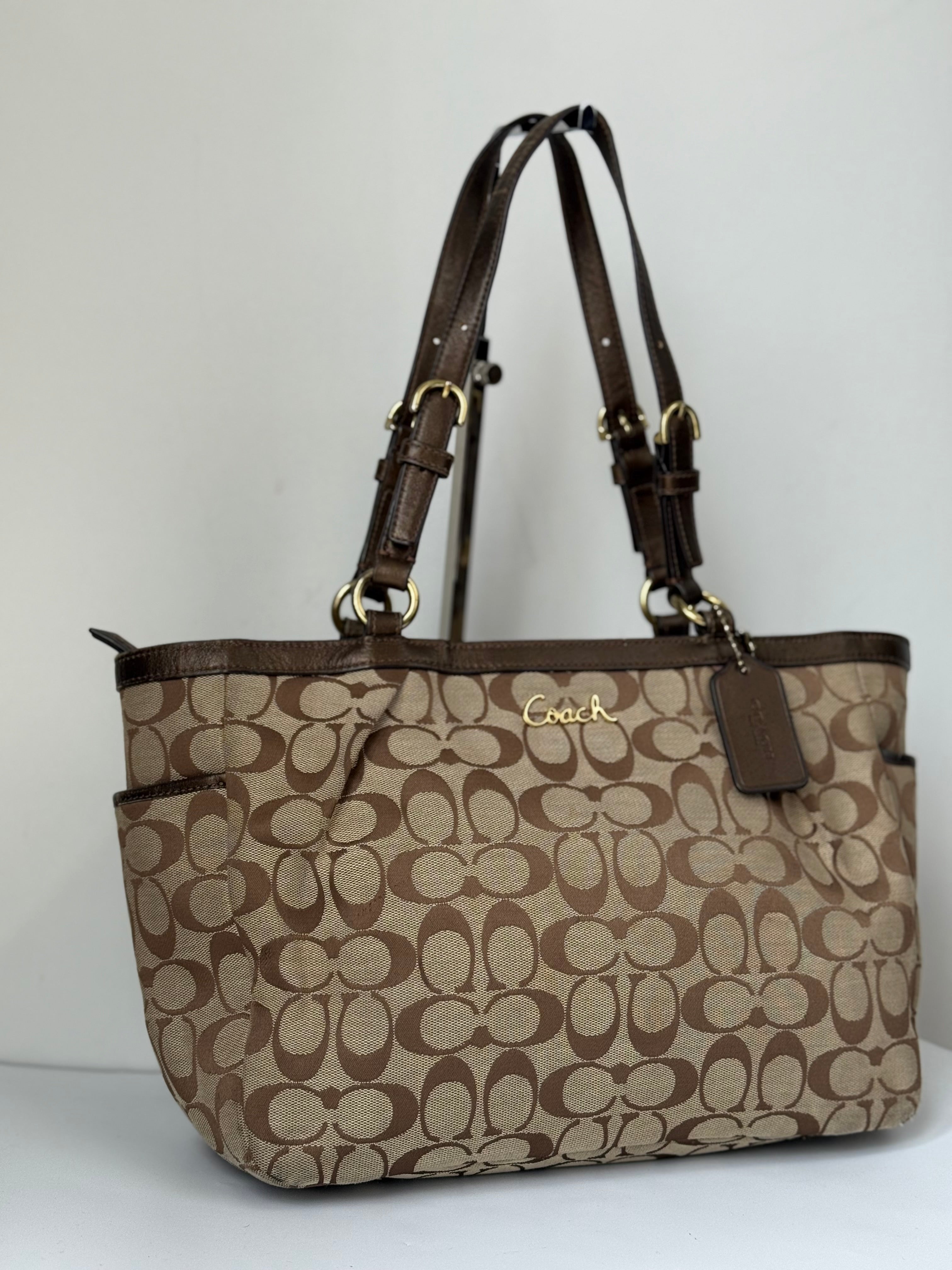 Vintage Coach Signature Taylor Tote Bag Camel Brown Coach Canvas Shoulder Bag Y2K