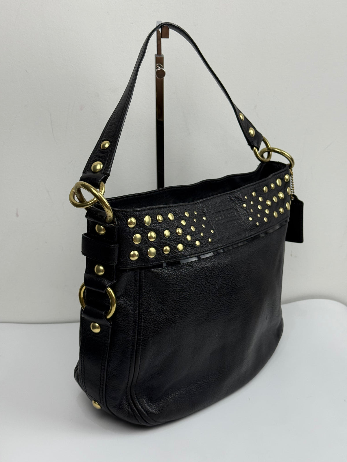 Vintage Coach Zoe Shoulder Hobo Bag Black Leather with Studded Bag 00s Y2K