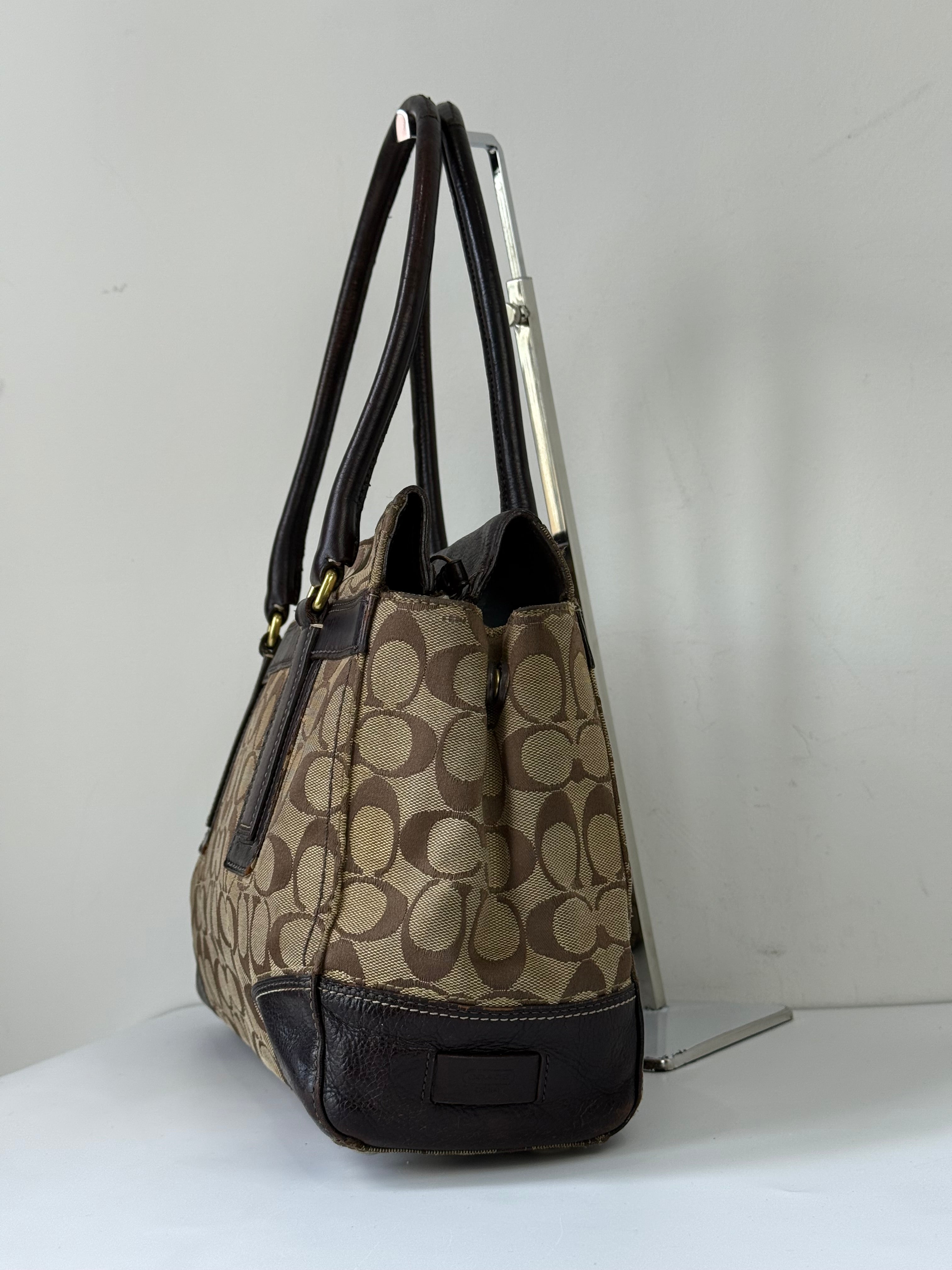 Vintage Coach Hampton Tote Bag Brown & Beige Signature Shoulder Bag 00s Y2K Handbag