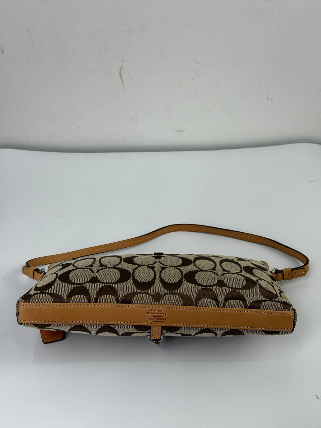 Vintage Coach Demi Clip Bag Brown Tan Signature Canvas Shoulder Bag Y2K