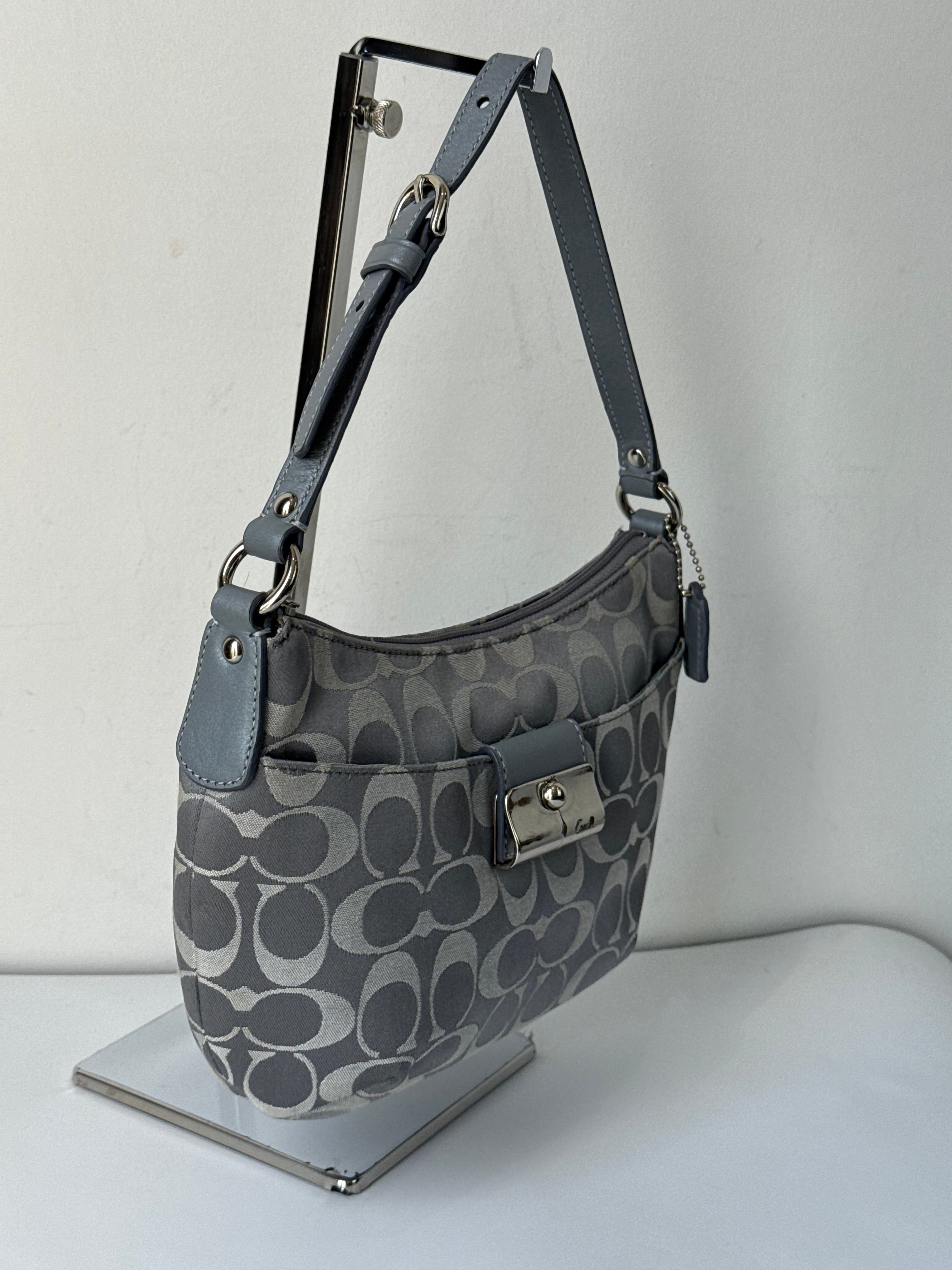 Vintage Coach Kristin Opt Art Handbag Light Blue Signature Pouch Bag 00s Y2K