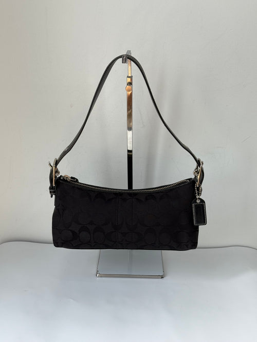 Vintage Coach Baguette East West Bag Black Signature Canvas Shoulder Bag Y2K