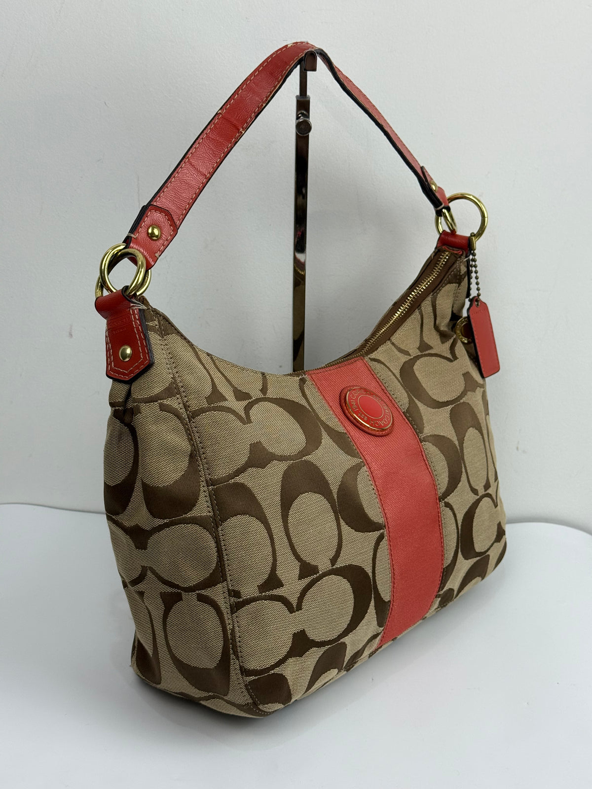 Vintage Coach Signature Stripe Shoulder Bag Canvas Tote Bag 00s Y2K