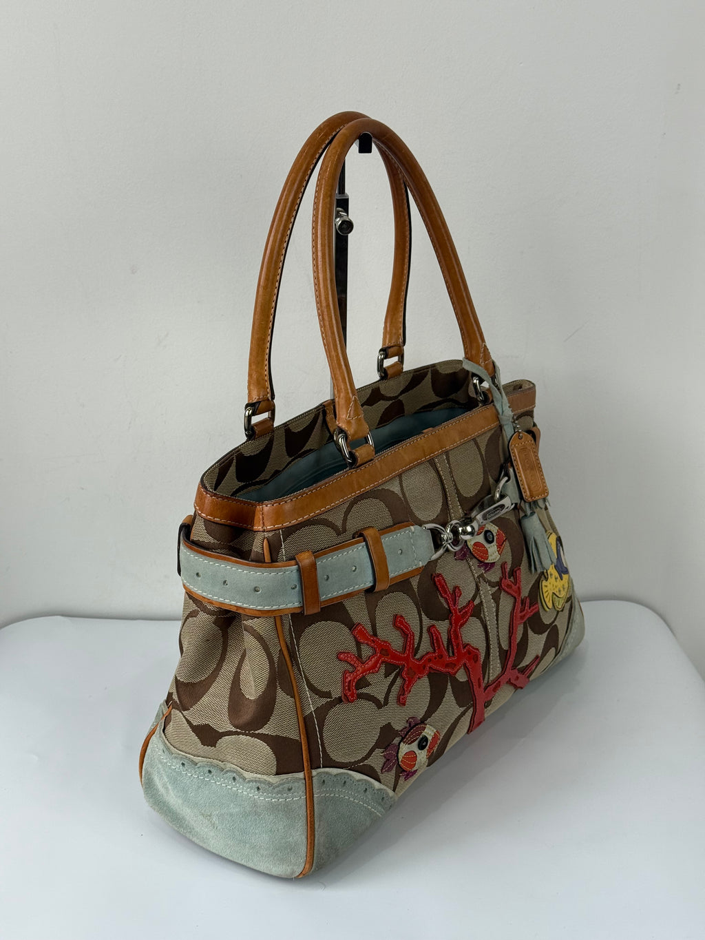 Super Rare Vintage Coach Signature Fish & Coral Appliqué Bag Coach Hampton Leather Satchel Handbag 00s Y2K