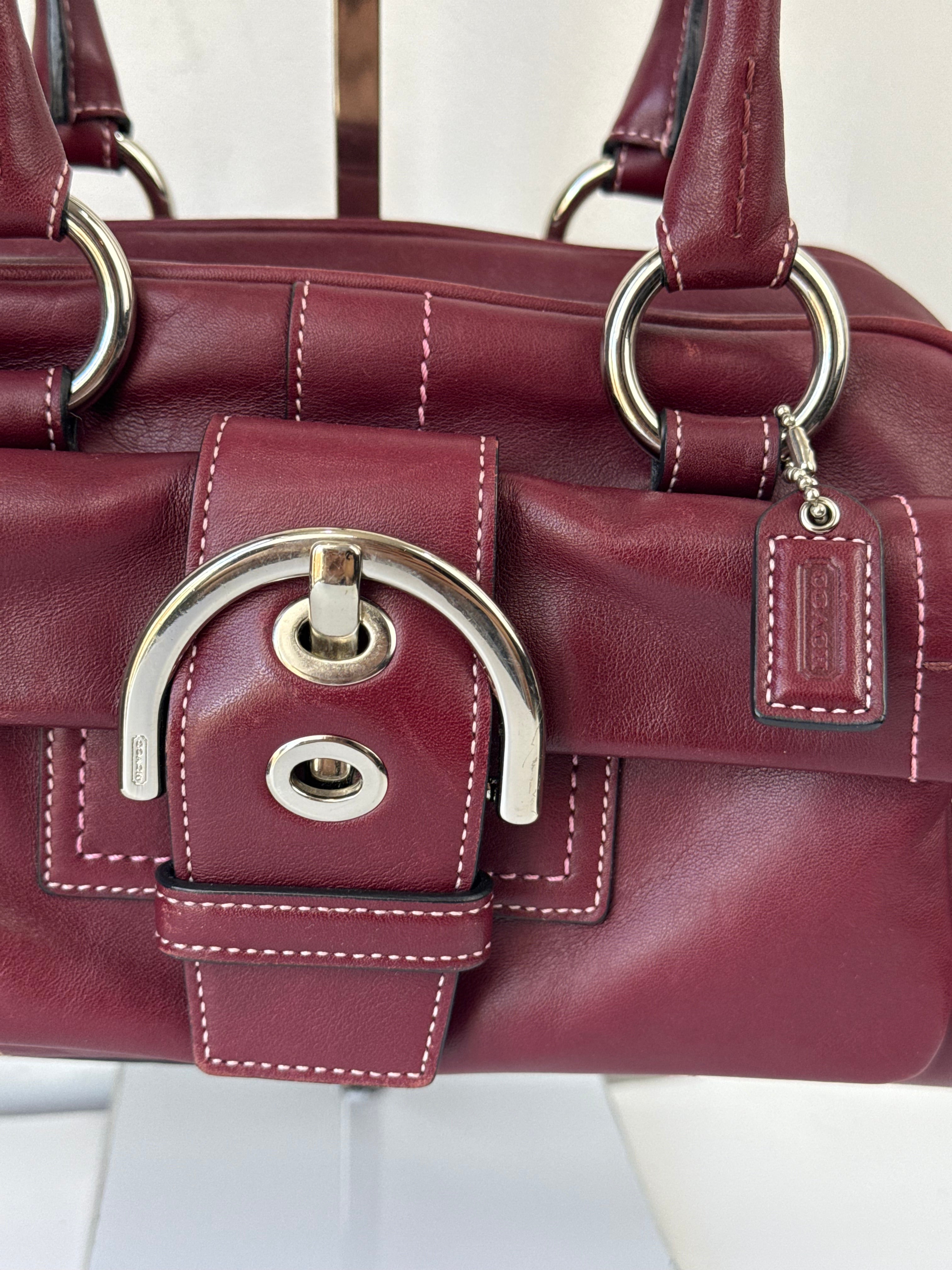 Vintage Coach Soho Mini Boston Bag Burgundy Bordeaux Leather Handbag 00s Y2K