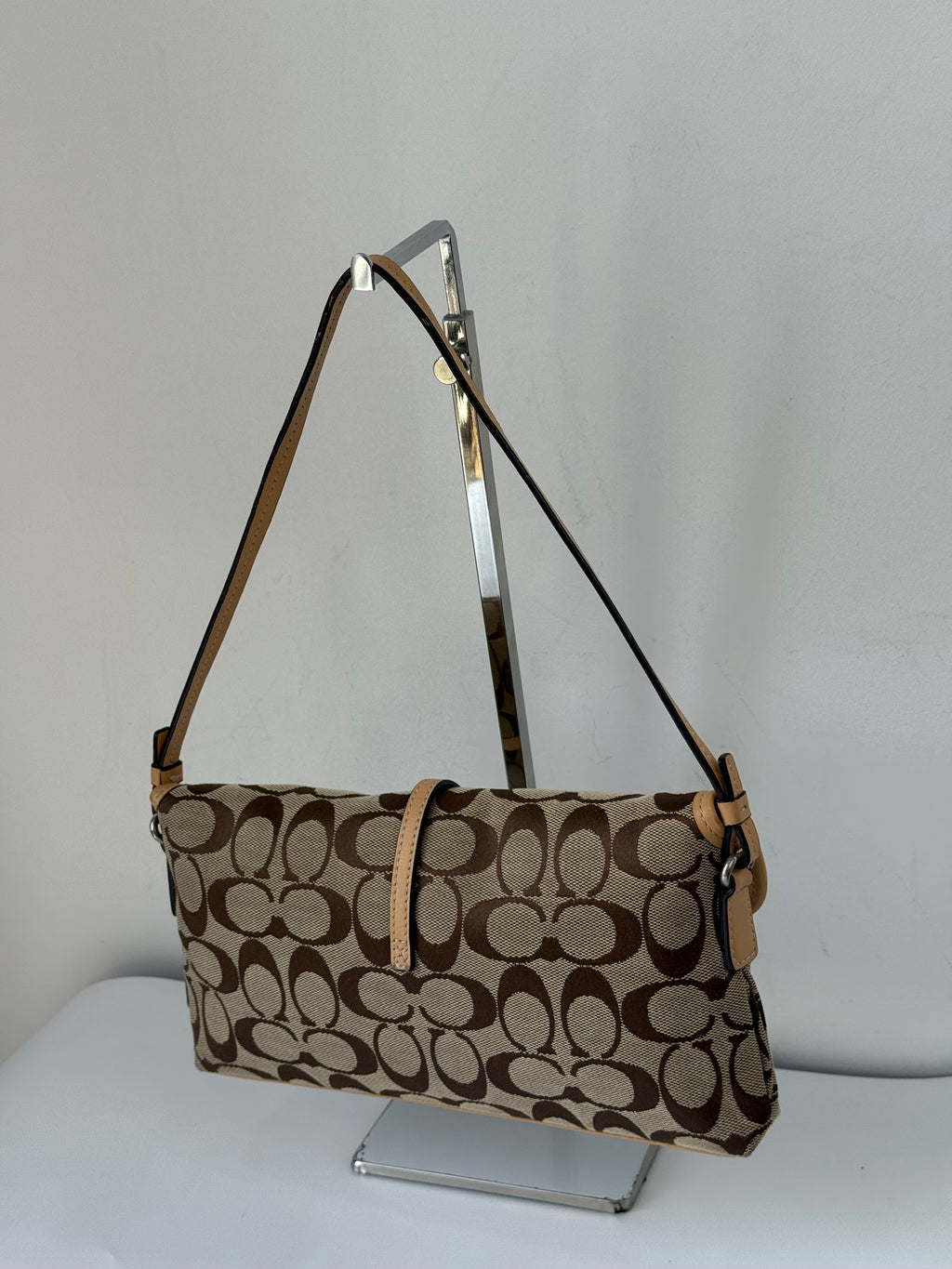 Vintage Coach Demi Clip Bag Brown Tan Signature Canvas Shoulder Bag Y2K