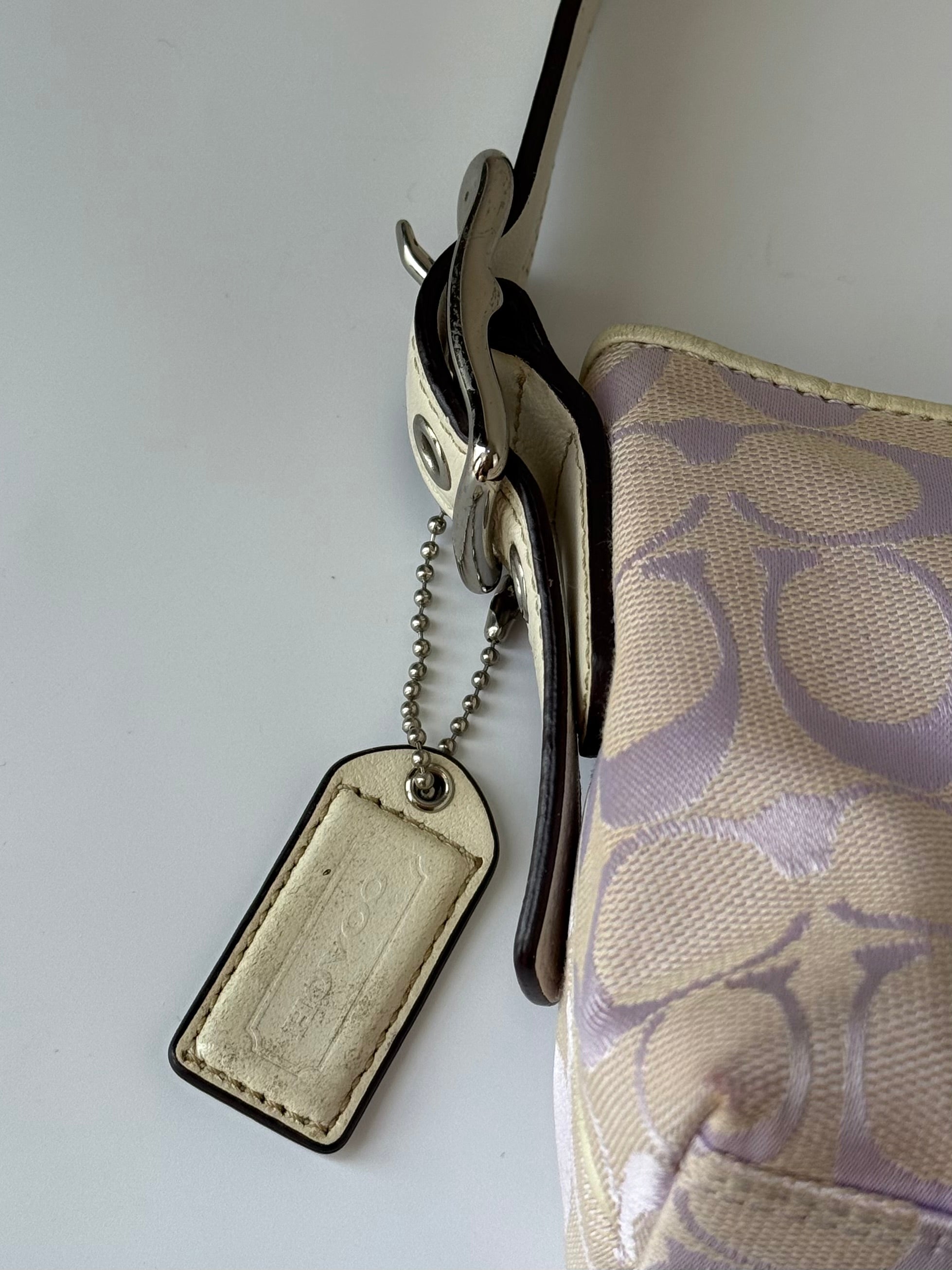 Vintage Coach Baguette East West Bag Lilac Signature Canvas Shoulder Bag Y2K