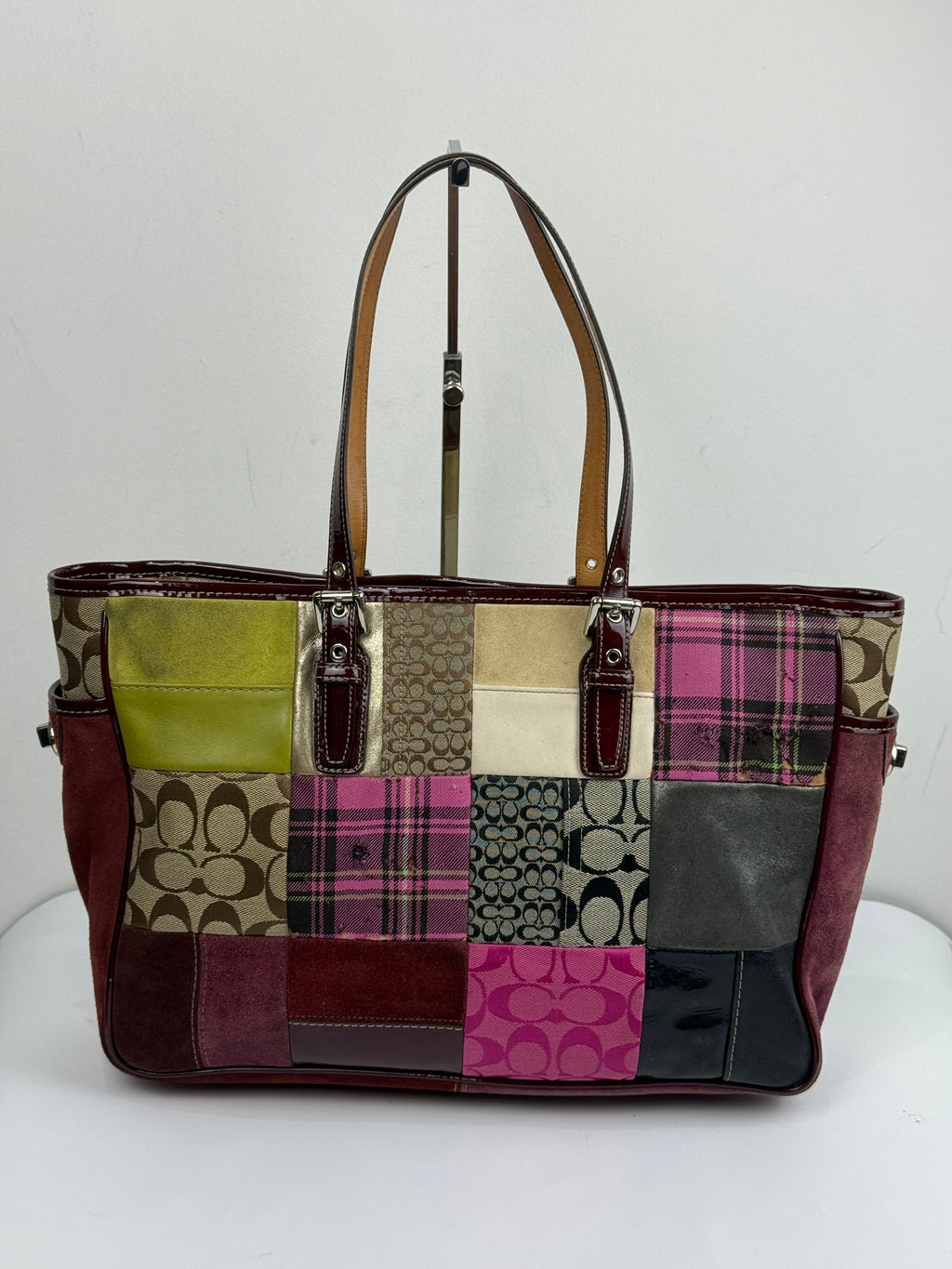 Vintage Coach Patchwork Bag Pink Multi-Colour Patchwork Coach Tote Bag Y2K
