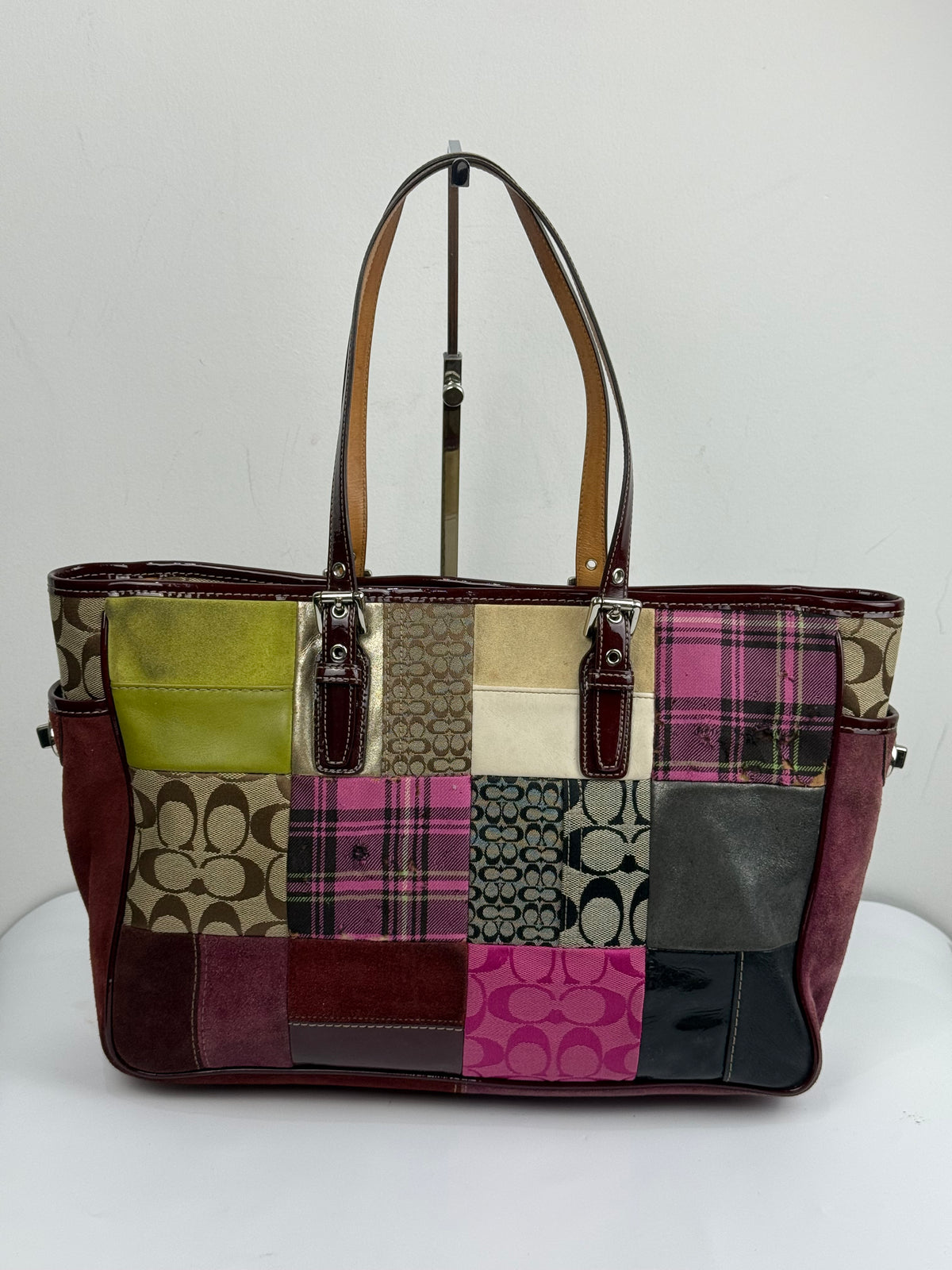 Vintage Coach Patchwork Bag Pink Multi-Colour Patchwork Coach Tote Bag Y2K