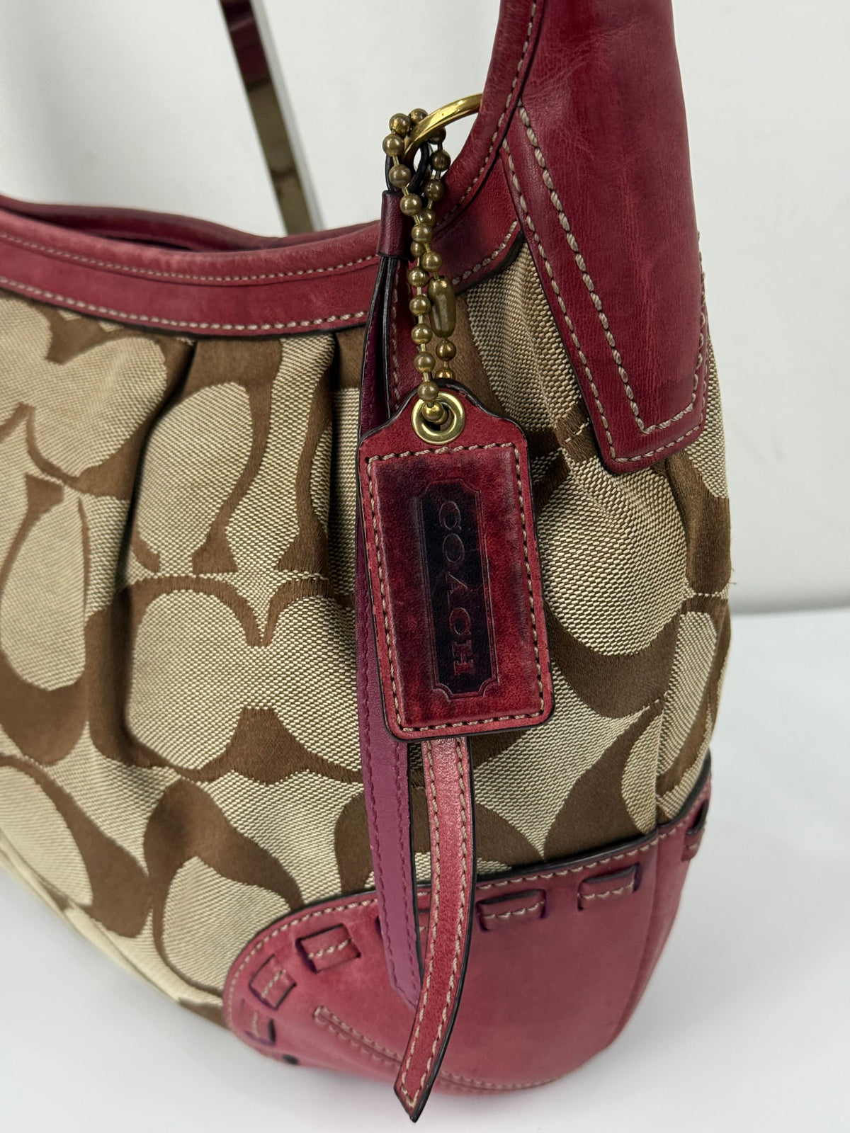 Vintage Coach Ergo Pleated Hobo Bag Coach Signature Bag With Magenta Pink Leather 00s Y2K