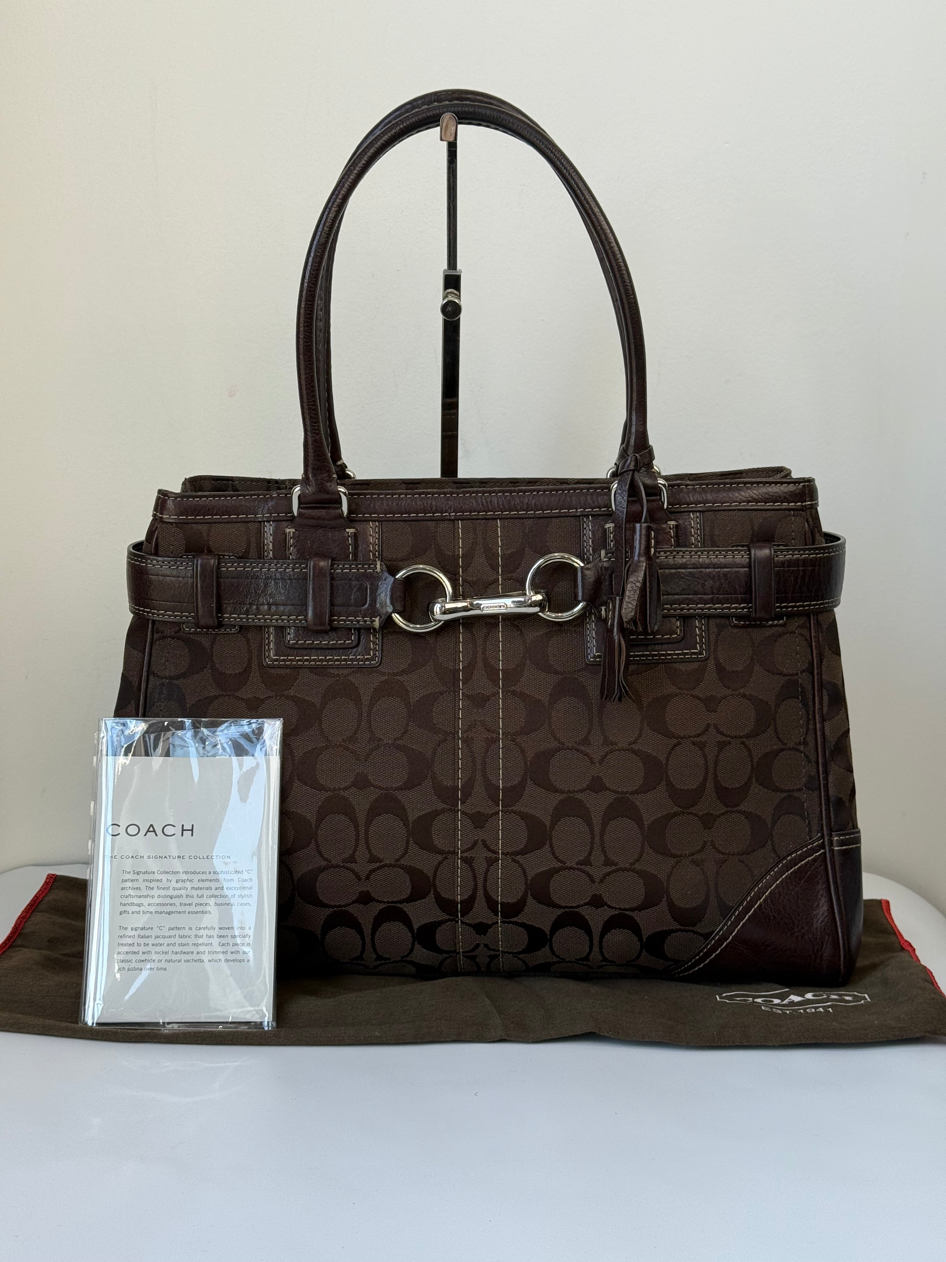 Vintage Coach Hampton Tote Bag Brown Coach Signature Monogram HandBag 00s Y2K Bag