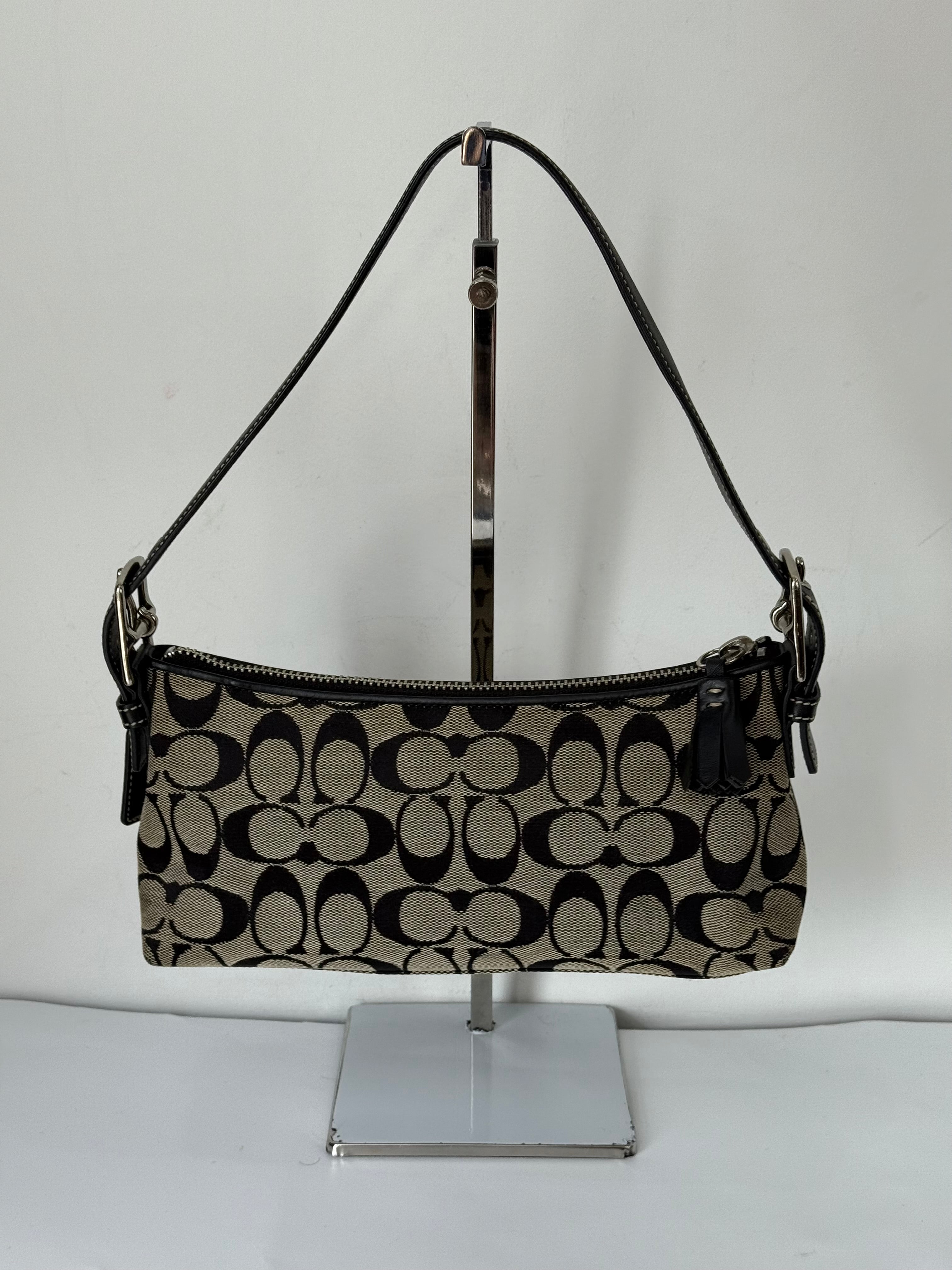 Vintage Coach Baguette East West Bag Grey Black Signature Canvas Shoulder Bag Y2K