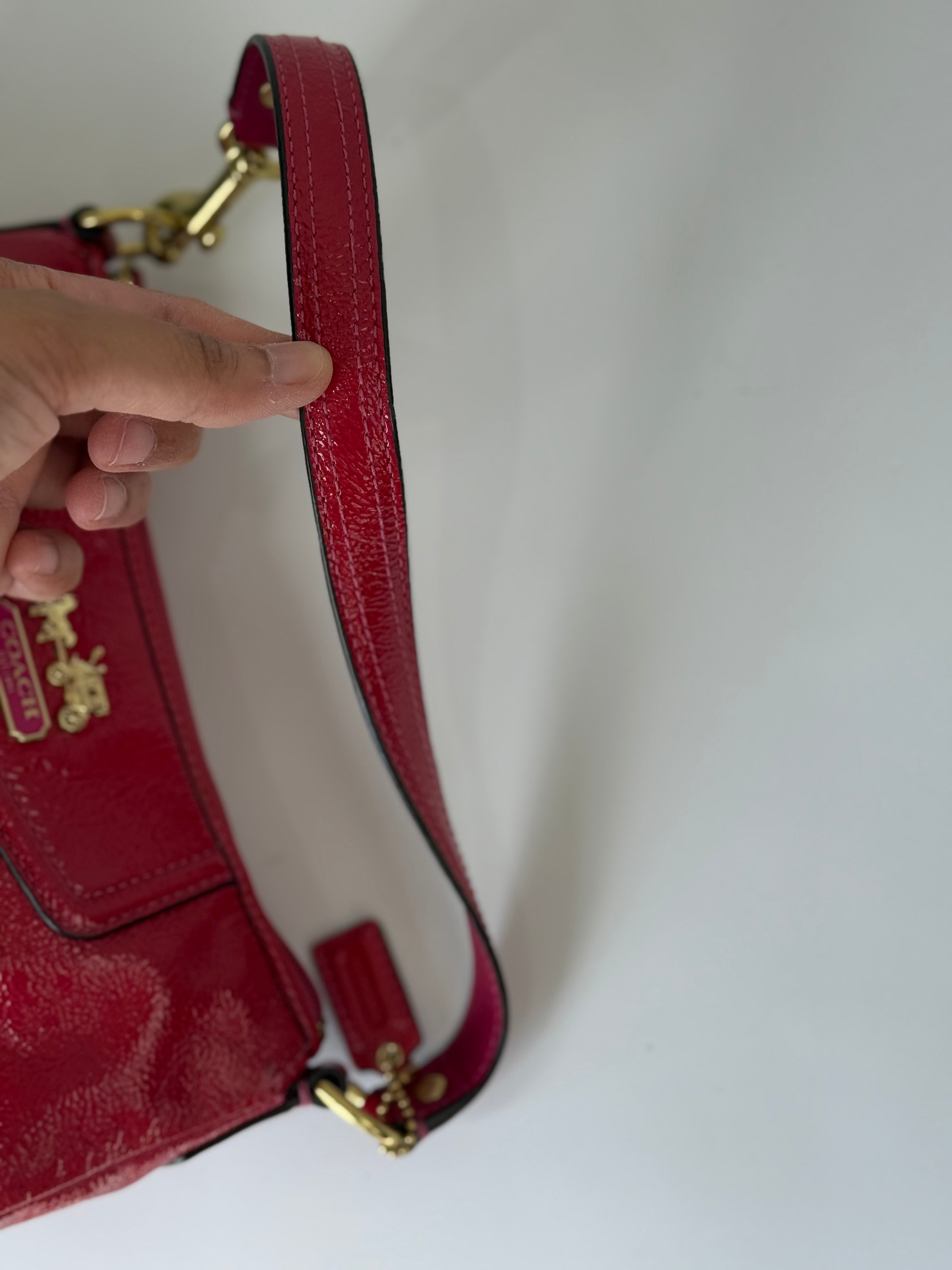Vintage Coach Madison HandBag Pink/Red Patent Leather Coach Bag 00s Y2K