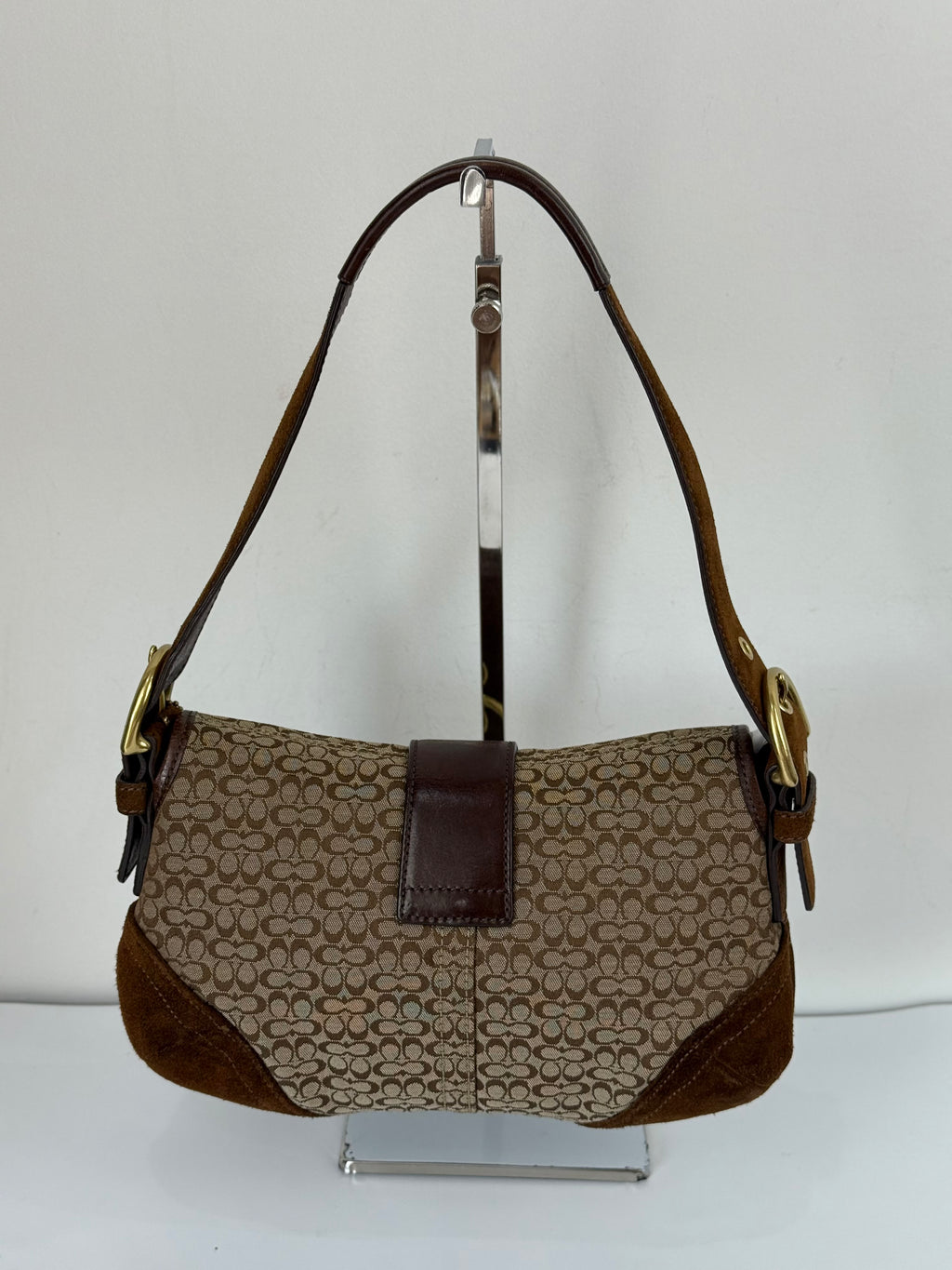 Vintage Coach Soho Shoulder Bag Brown Signature & Suede Canvas  Handbag 00s Y2K