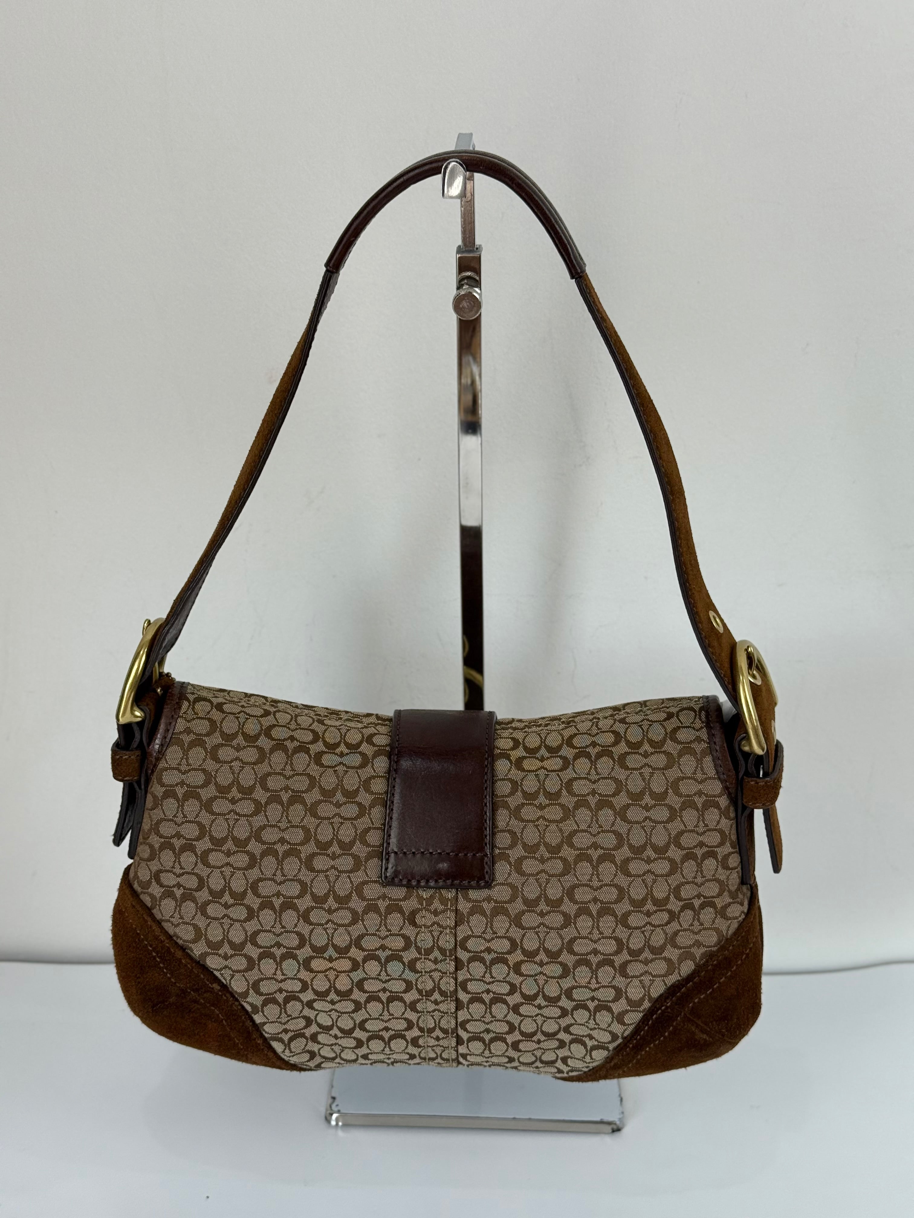 Vintage Coach Soho Shoulder Bag Brown Signature & Suede Canvas  Handbag 00s Y2K