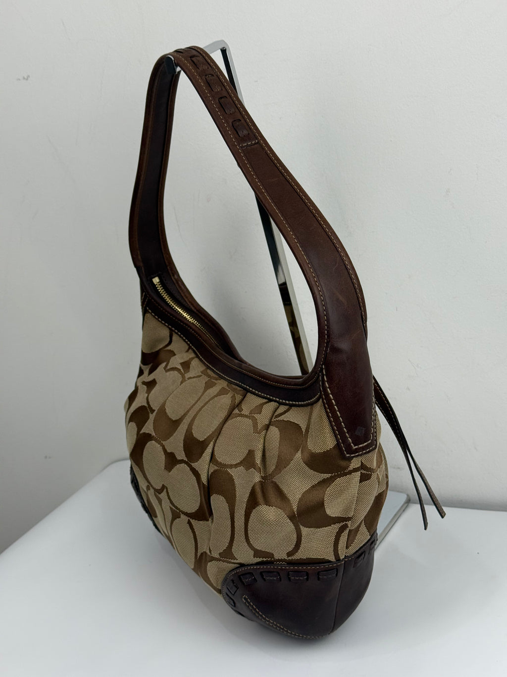 Vintage Coach Ergo Pleated Hobo Bag Coach Signature Bag With Brown Leather 00s Y2K