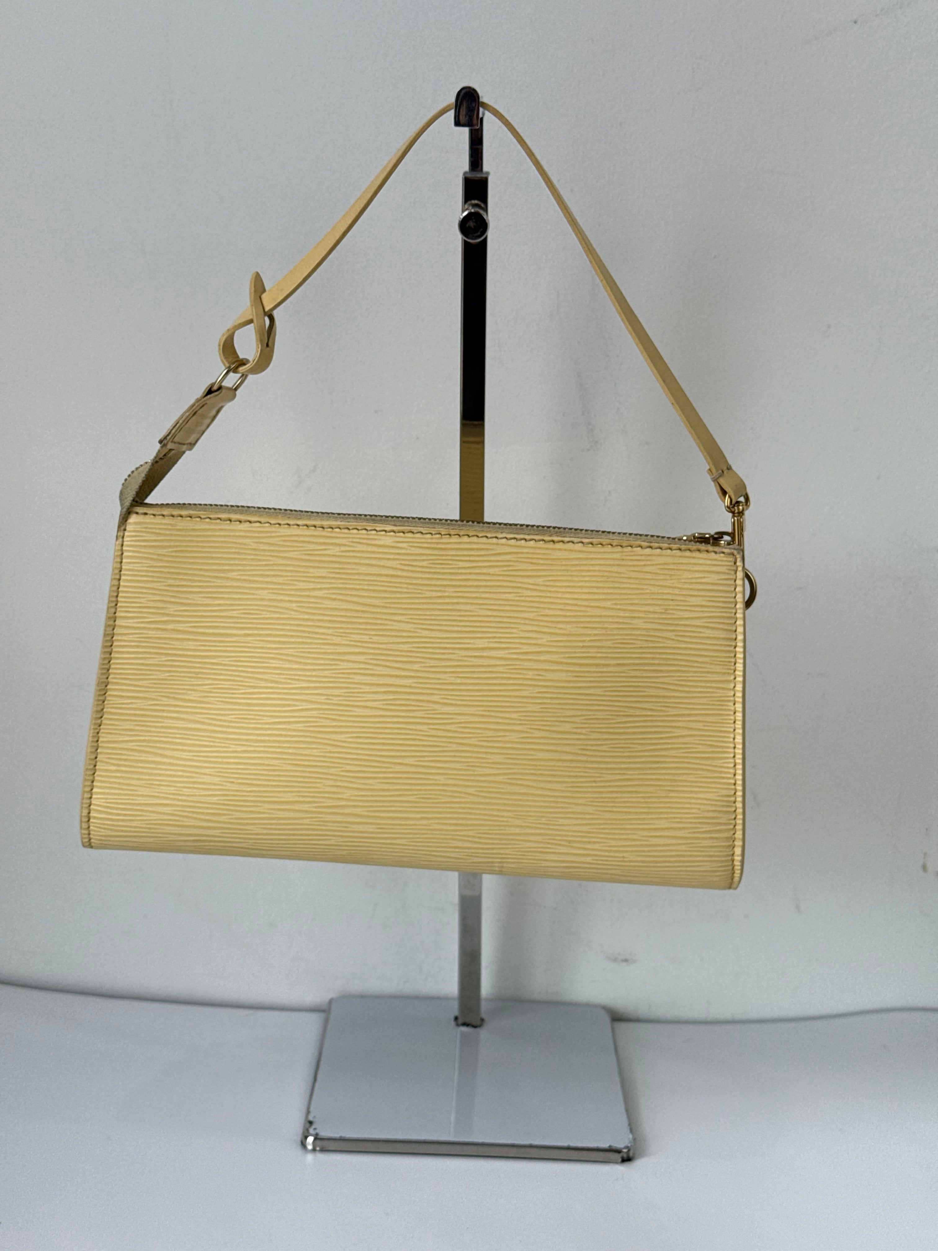 Vintage Louis Vuitton Pochette Bag Louis Vuitton Yellow Pouch Leather Handbag 00s Y2K