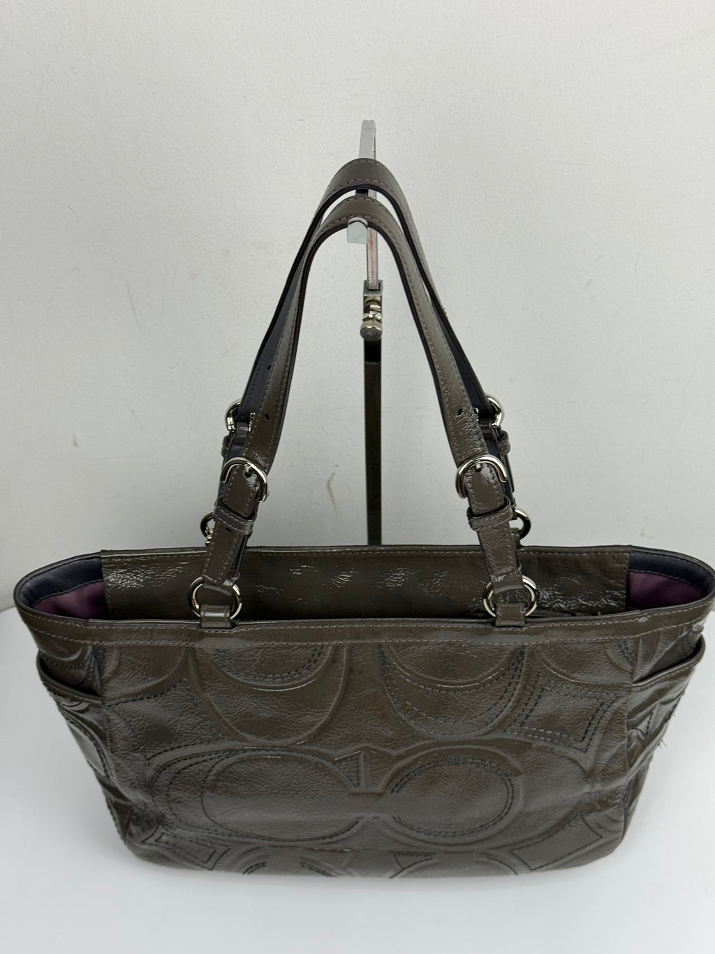 Vintage Coach Grey Patent Leather Bag Signature Gallery Shoulder Bag  00s Y2K