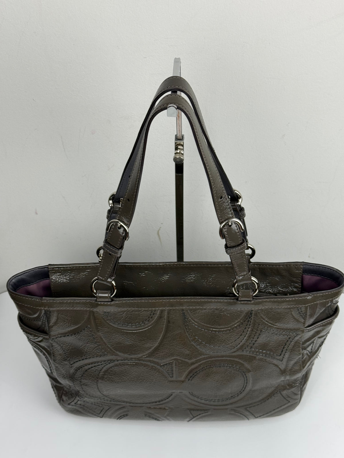 Vintage Coach Grey Patent Leather Bag Signature Gallery Shoulder Bag  00s Y2K