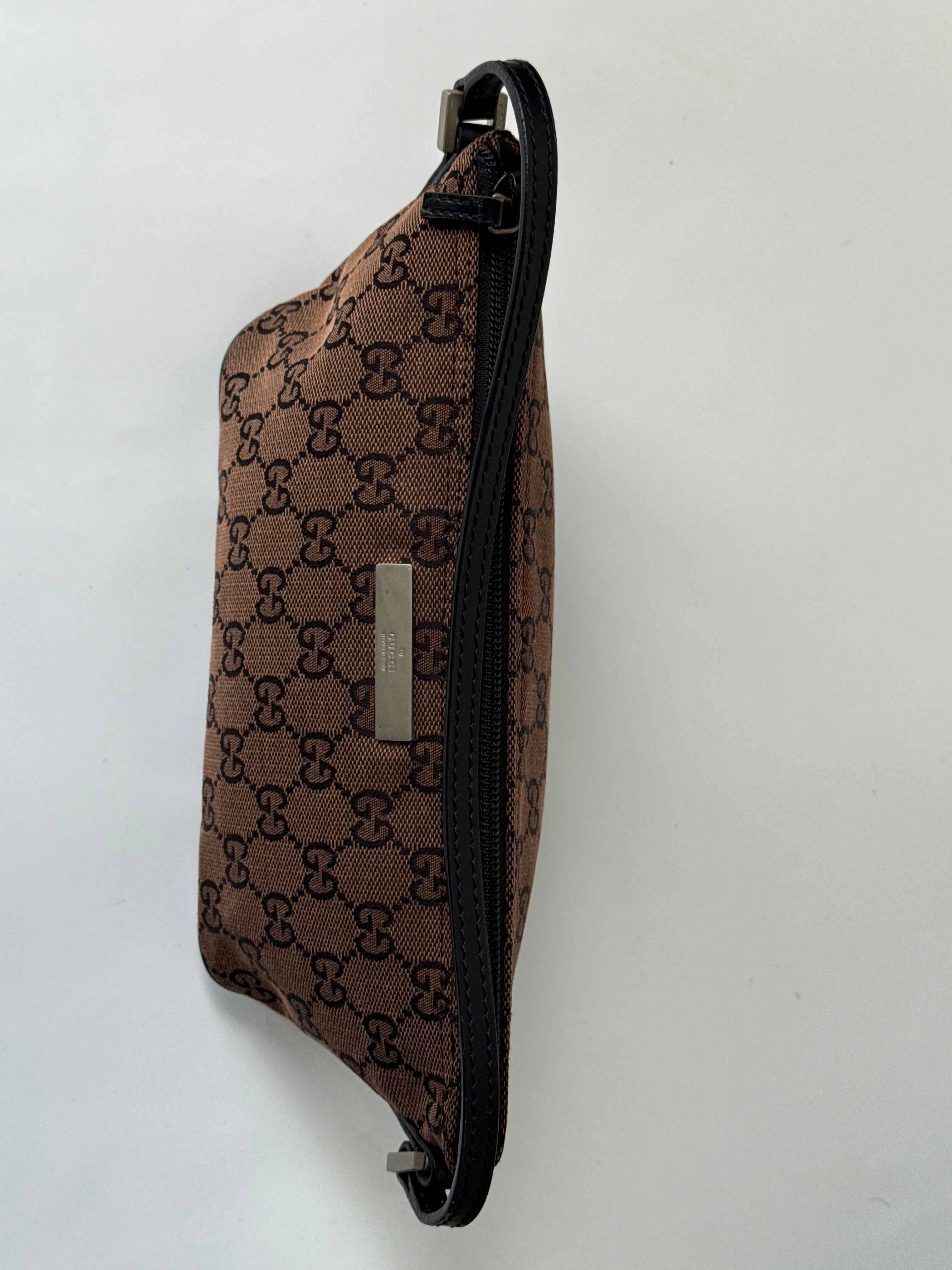 Vintage Gucci Baguette Bag Brown and Black Gucci Pouch Canvas Handbag 00s Y2K