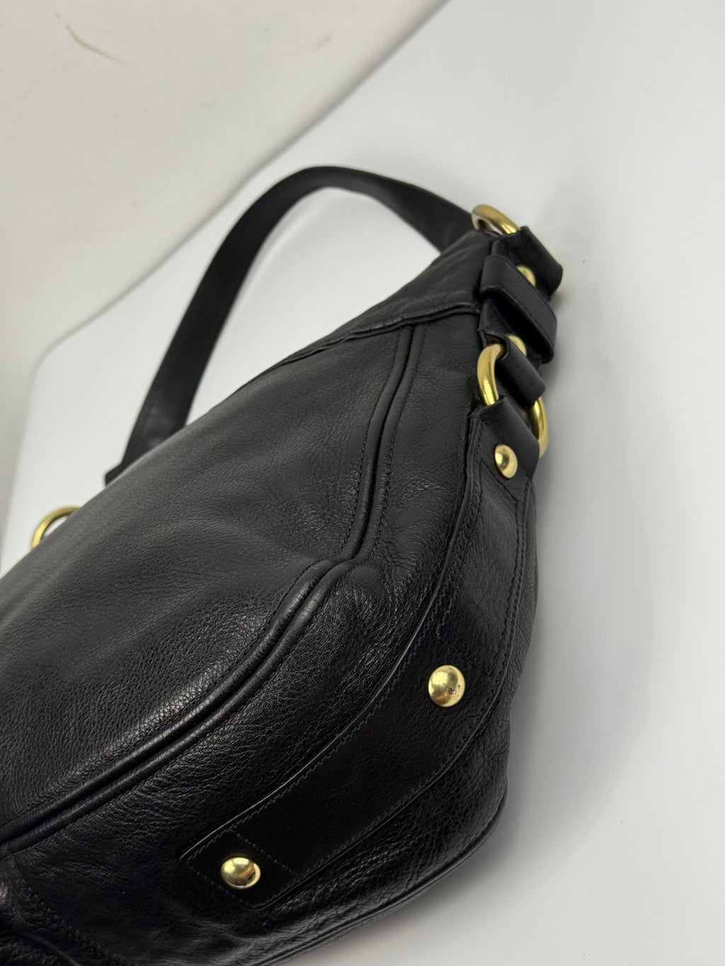 Vintage Coach Zoe Shoulder Hobo Bag Black Leather with Studded Bag 00s Y2K