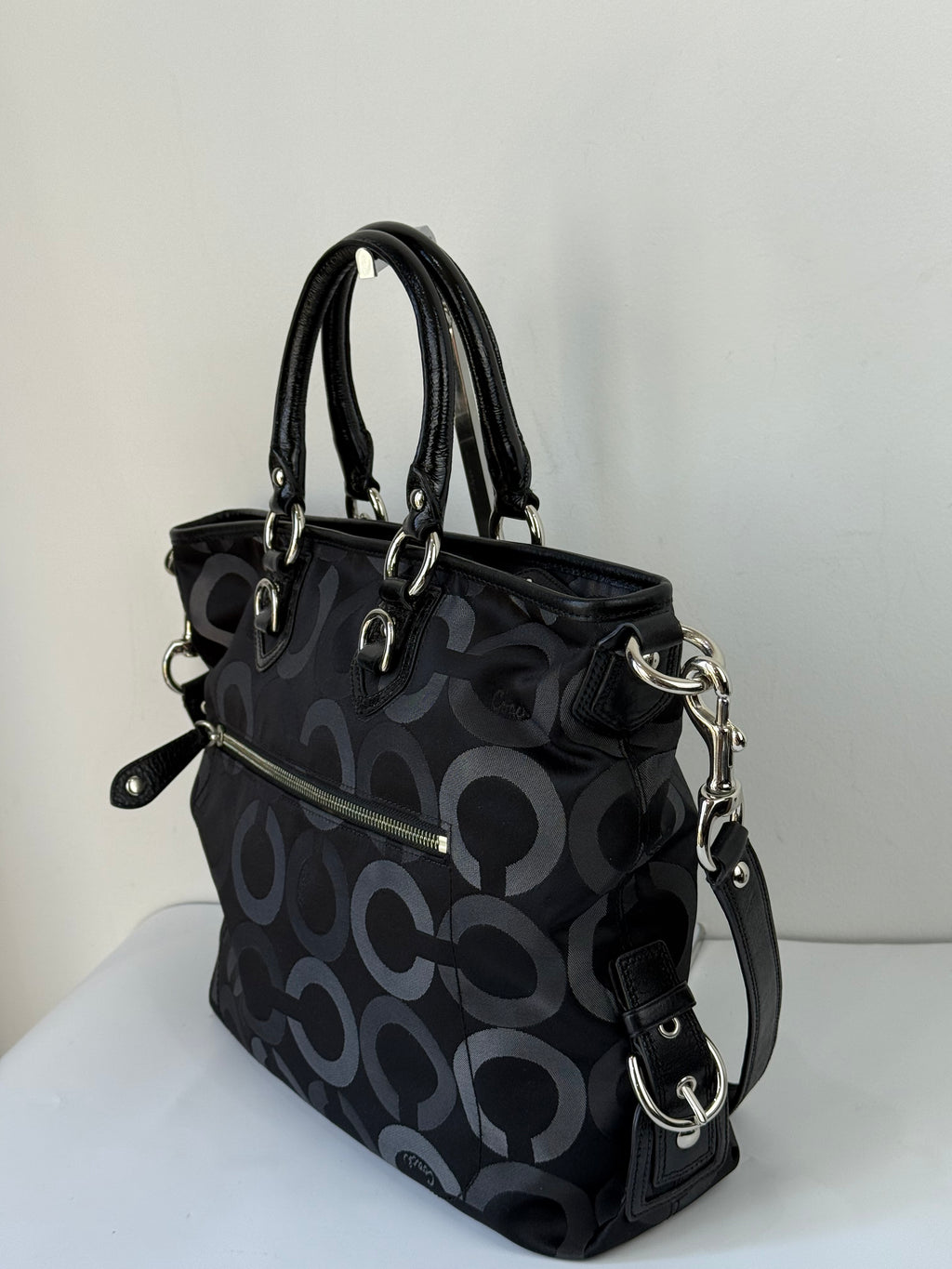 Vintage Coach Maddison Op Art Satchel Bag Black Signature Canvas Handbag 00s Y2K