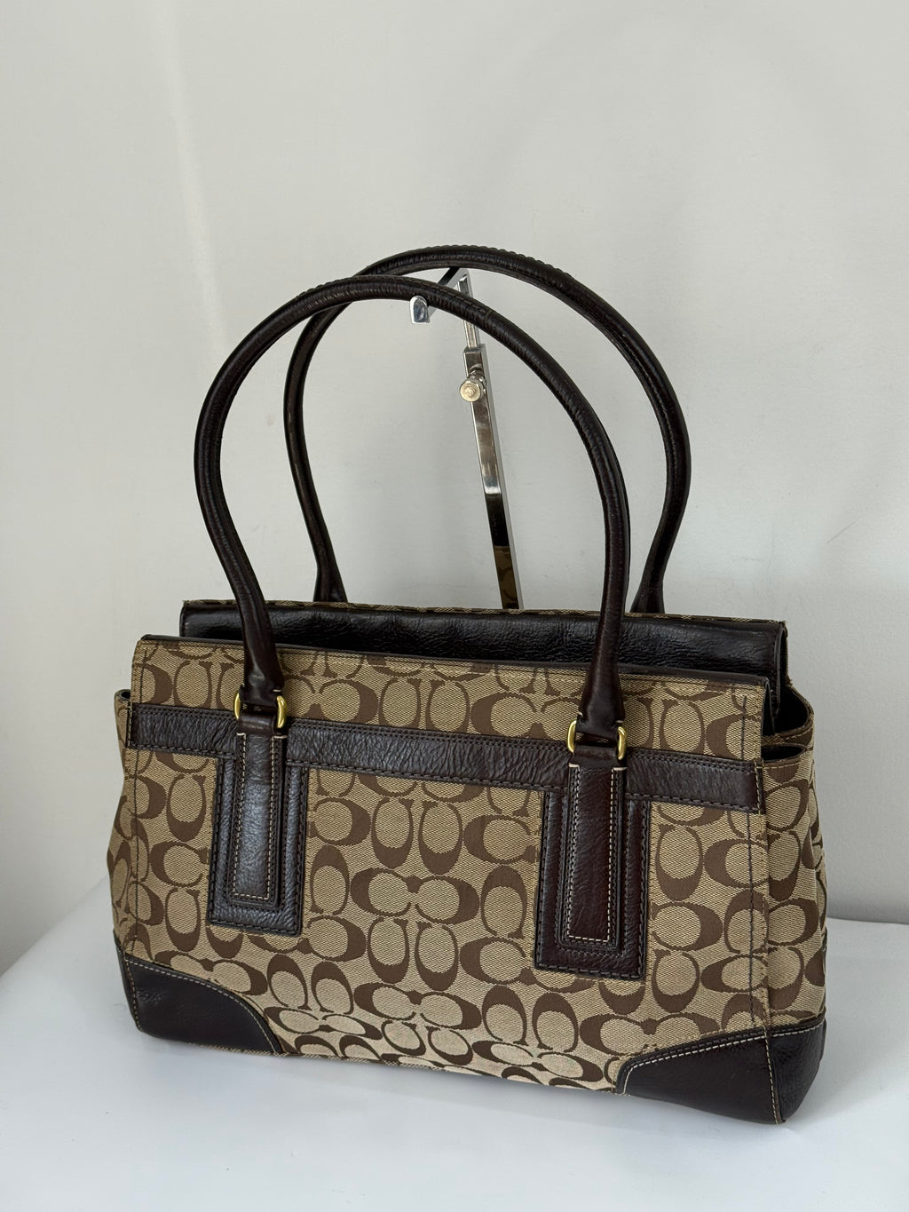 Vintage Coach Hampton Tote Bag Brown & Beige Signature Shoulder Bag 00s Y2K Handbag