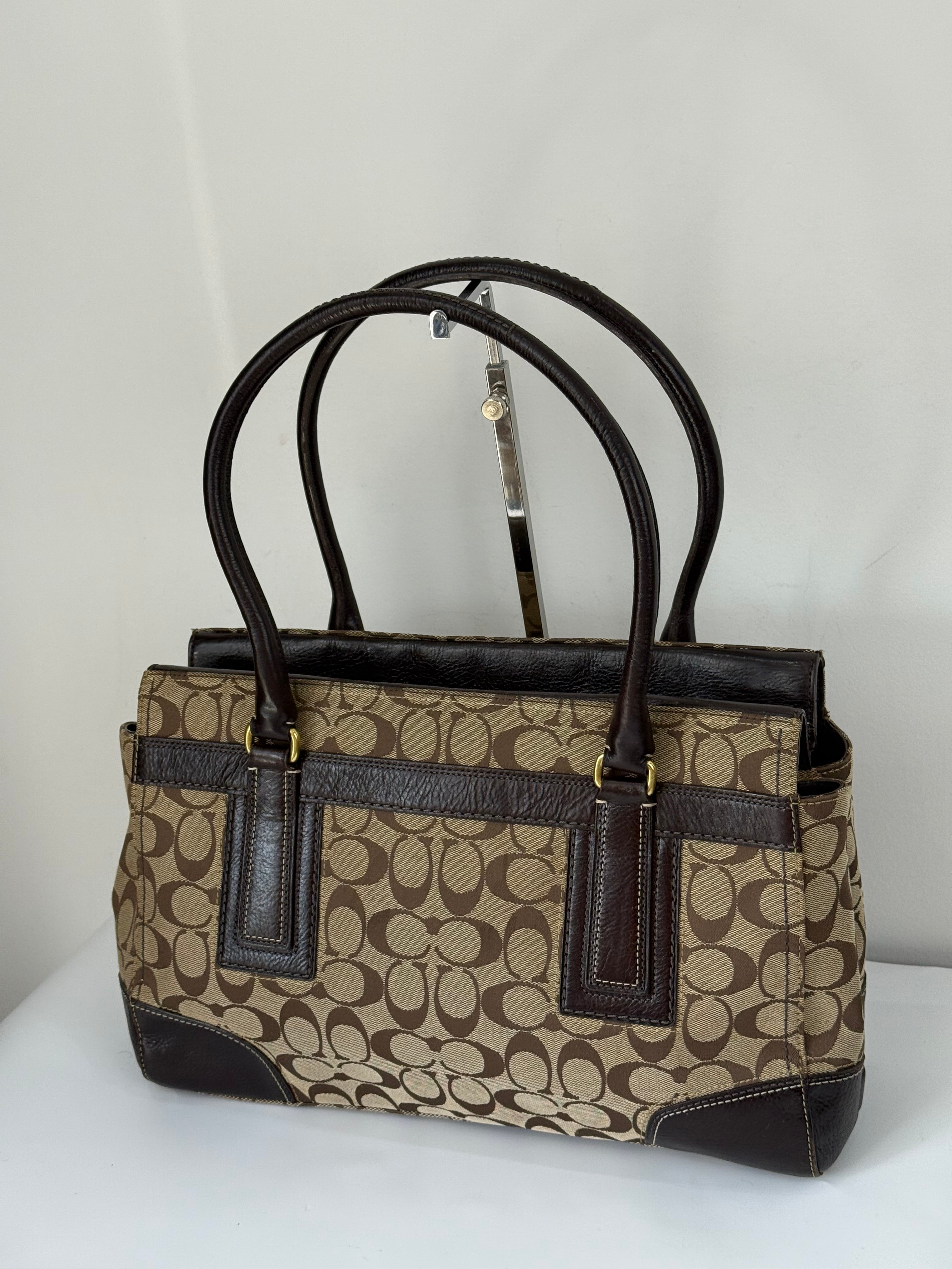Vintage Coach Hampton Tote Bag Brown & Beige Signature Shoulder Bag 00s Y2K Handbag