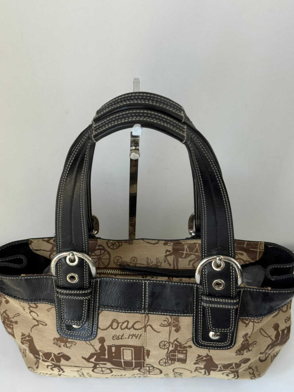 Vintage Coach Soho Tote Bag Beige Horse & Carriage Design Handbag 00s Y2K