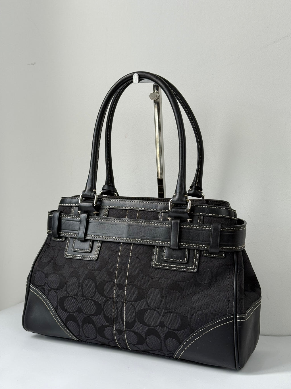 Vintage Coach Hampton Signature Tote Bag Black Coach Canvas HandBag 00s Y2K