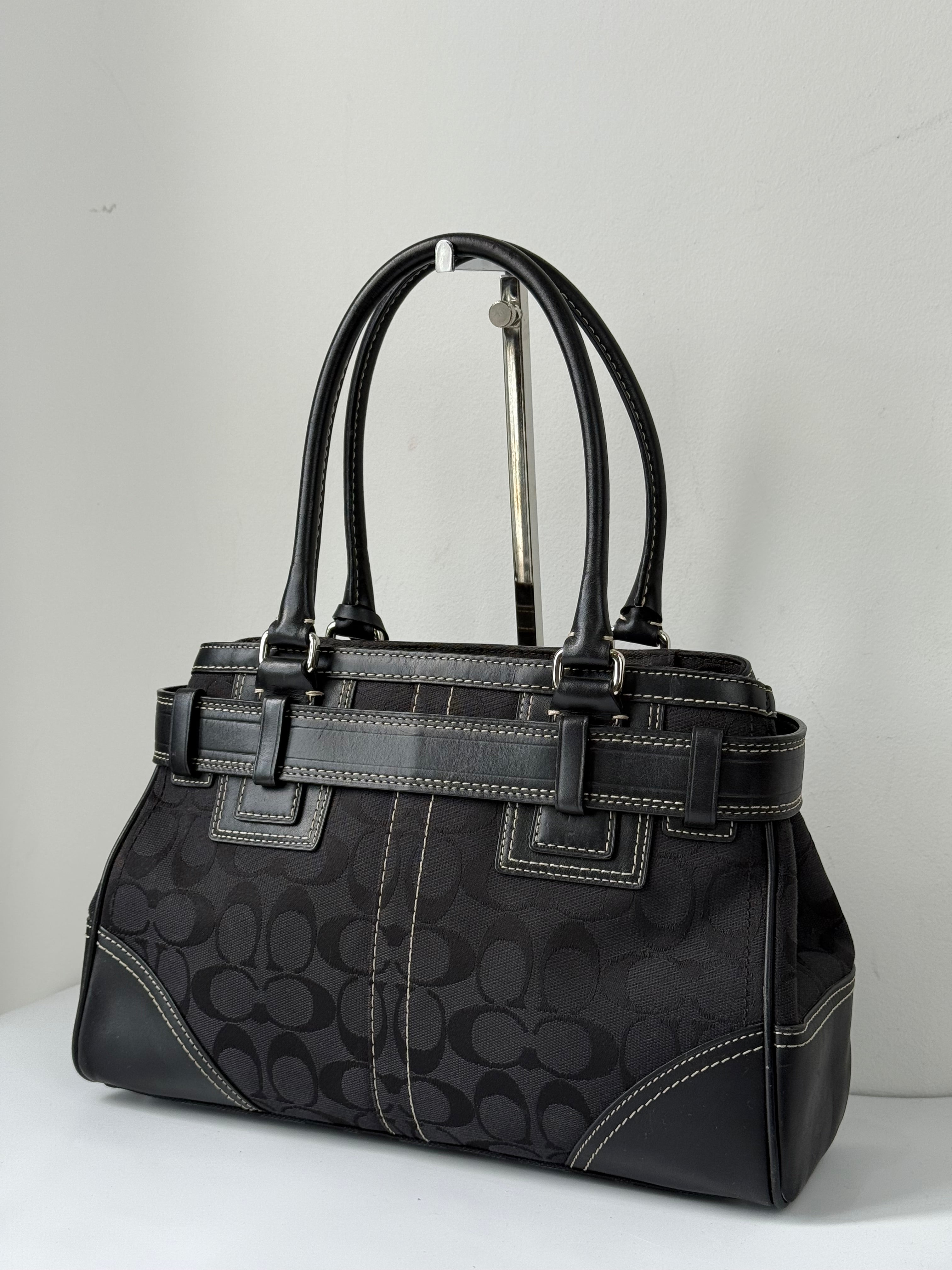 Vintage Coach Hampton Signature Tote Bag Black Coach Canvas HandBag 00s Y2K