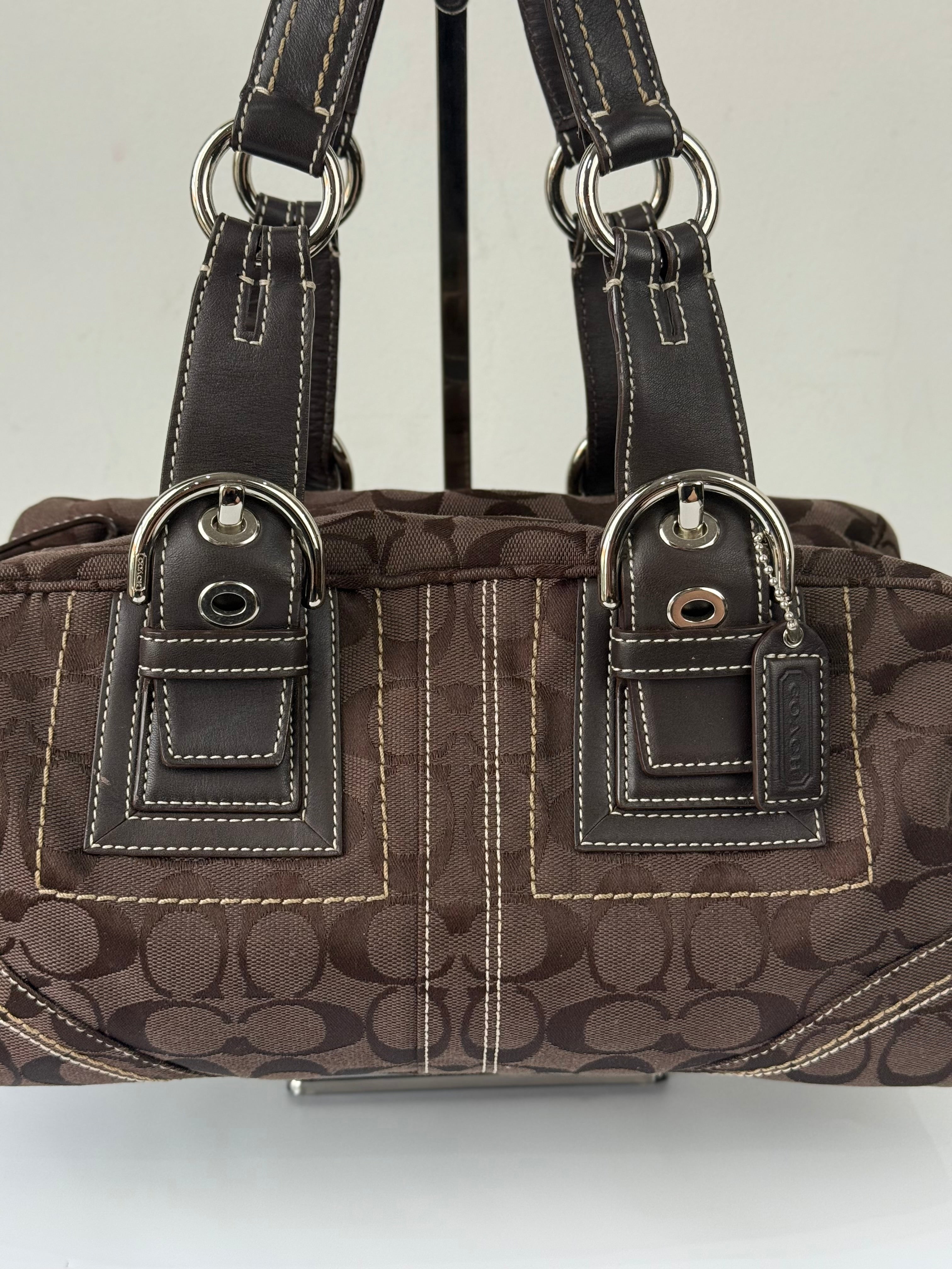 Rare Vintage Coach Dark Brown Boston Satchel Soho Mia Signature Shoulder Bag 00s Y2K