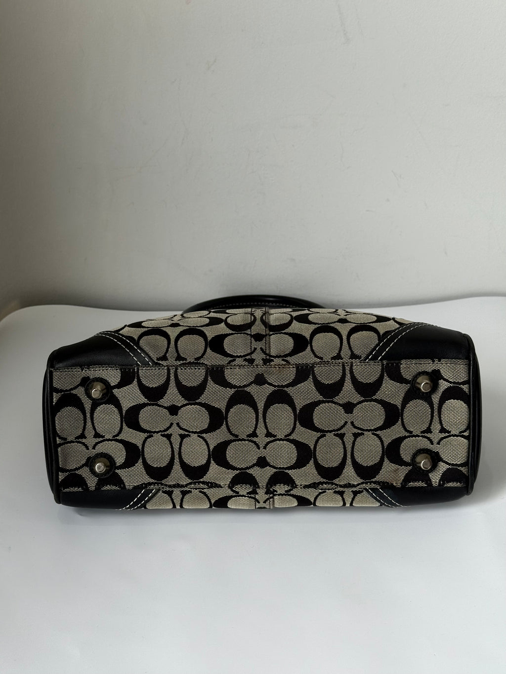 Vintage Coach Hampton Signature Tote Bag Coach Grey & Black Handbag 00s Y2K