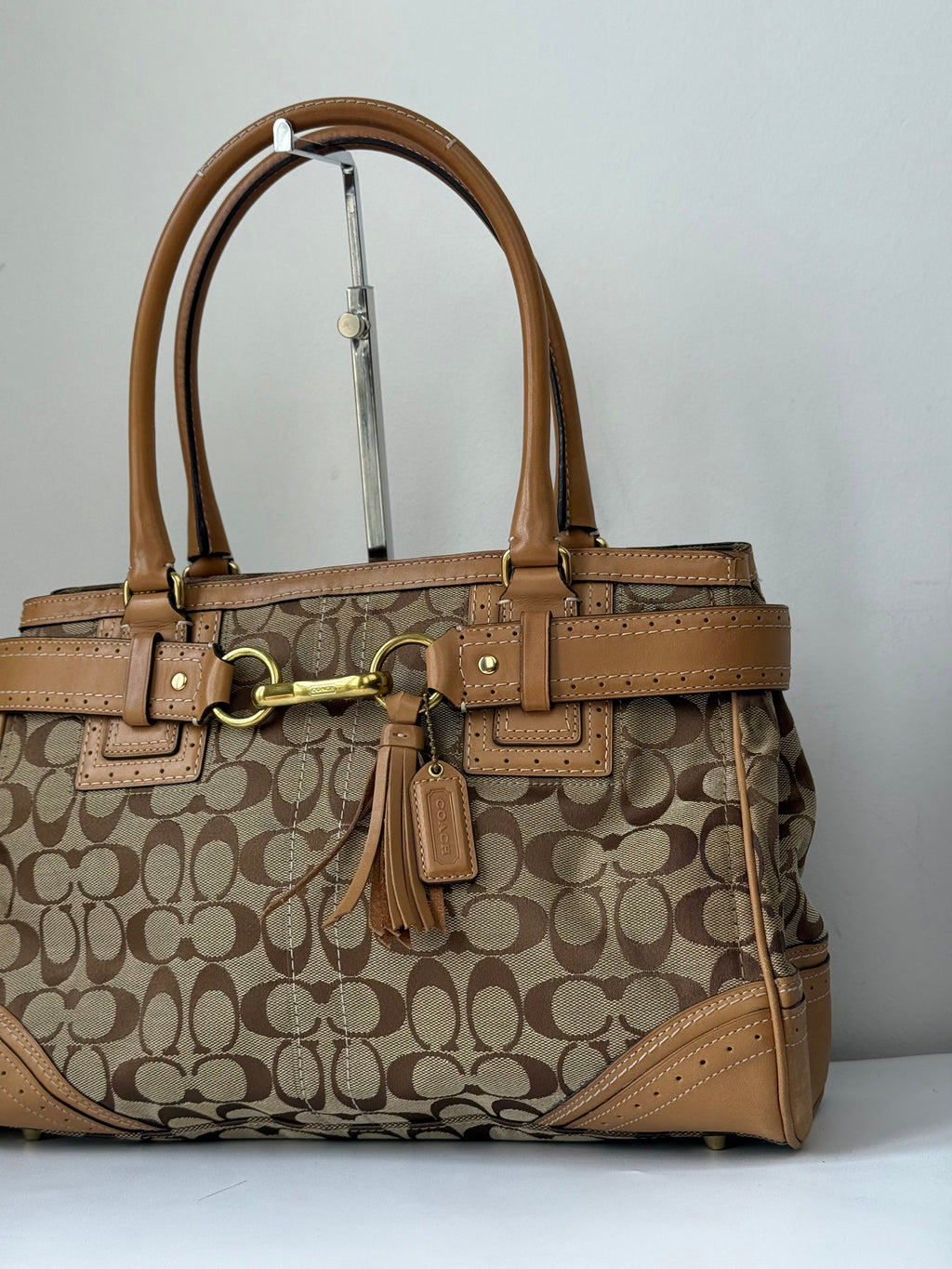 Vintage Coach Hampton Signature Tote Bag Brown & Beige Coach Canvas HandBag 00s Y2K
