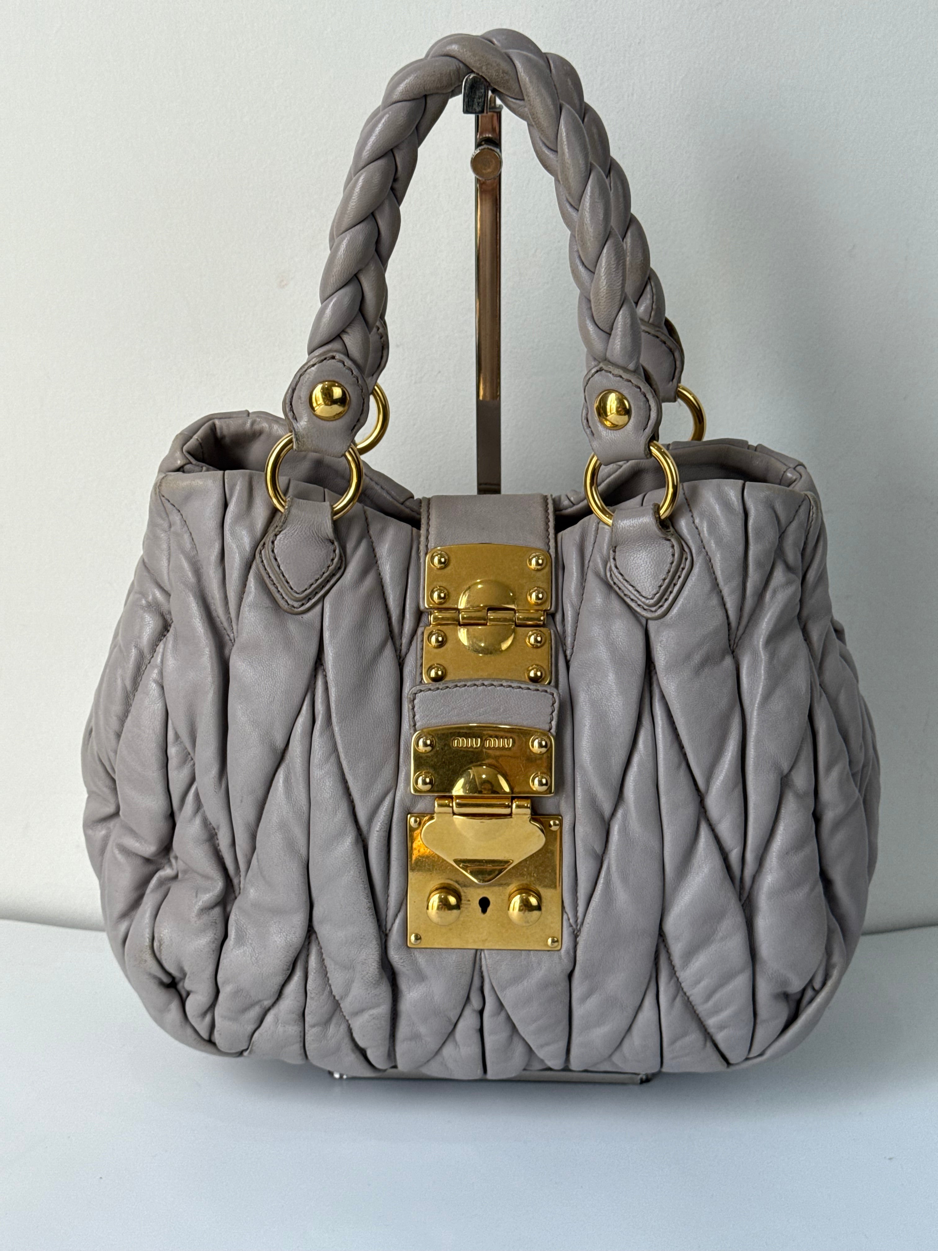 Vintage Miu Miu Coffer 2 Way Bag Grey Matelassé Leather Miu Miu  Handbag 00s Y2K