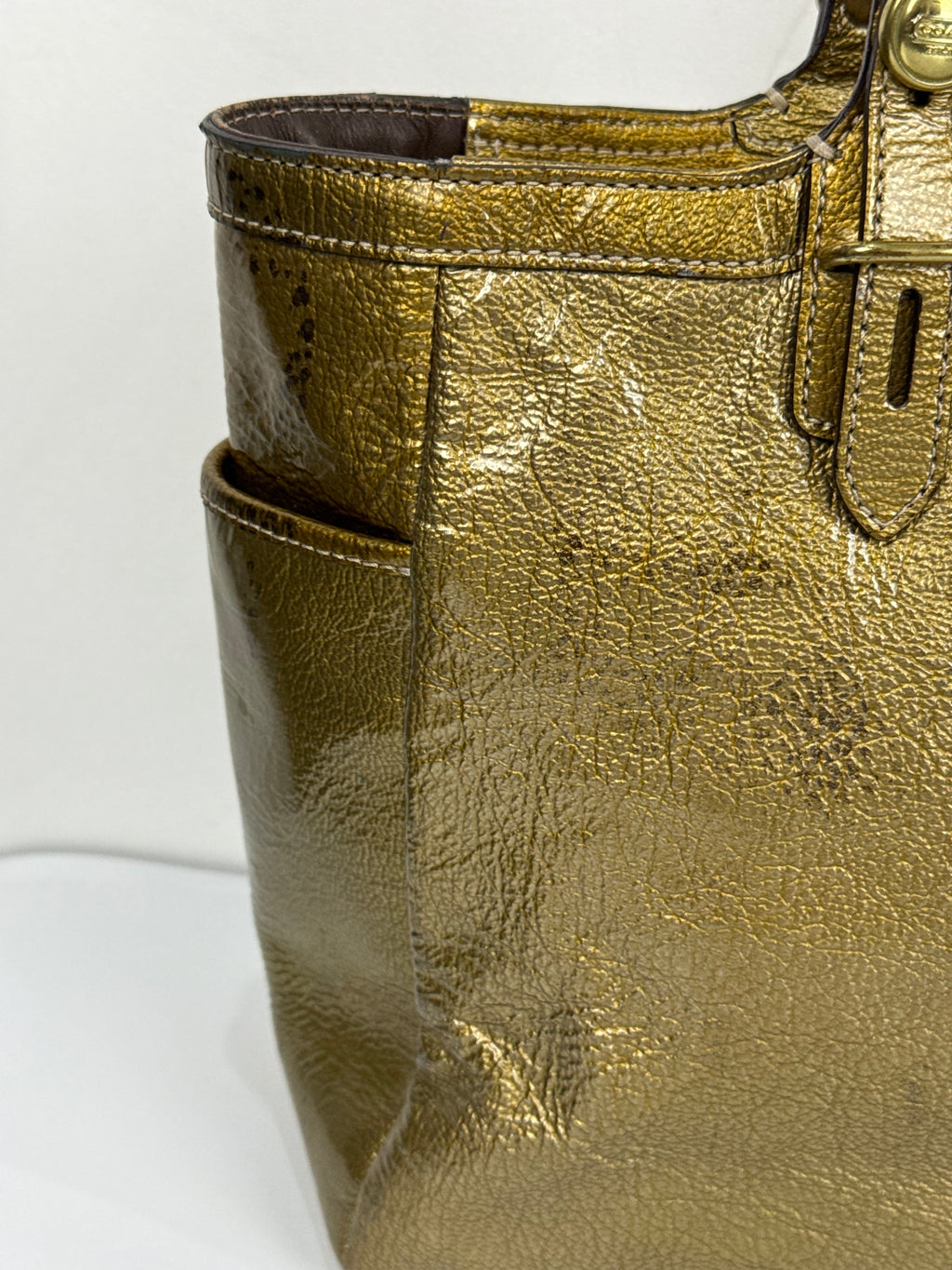 Vintage Coach East West Gallery Tote Bag Coach Gold Patent Leather HandBag 00s Y2K