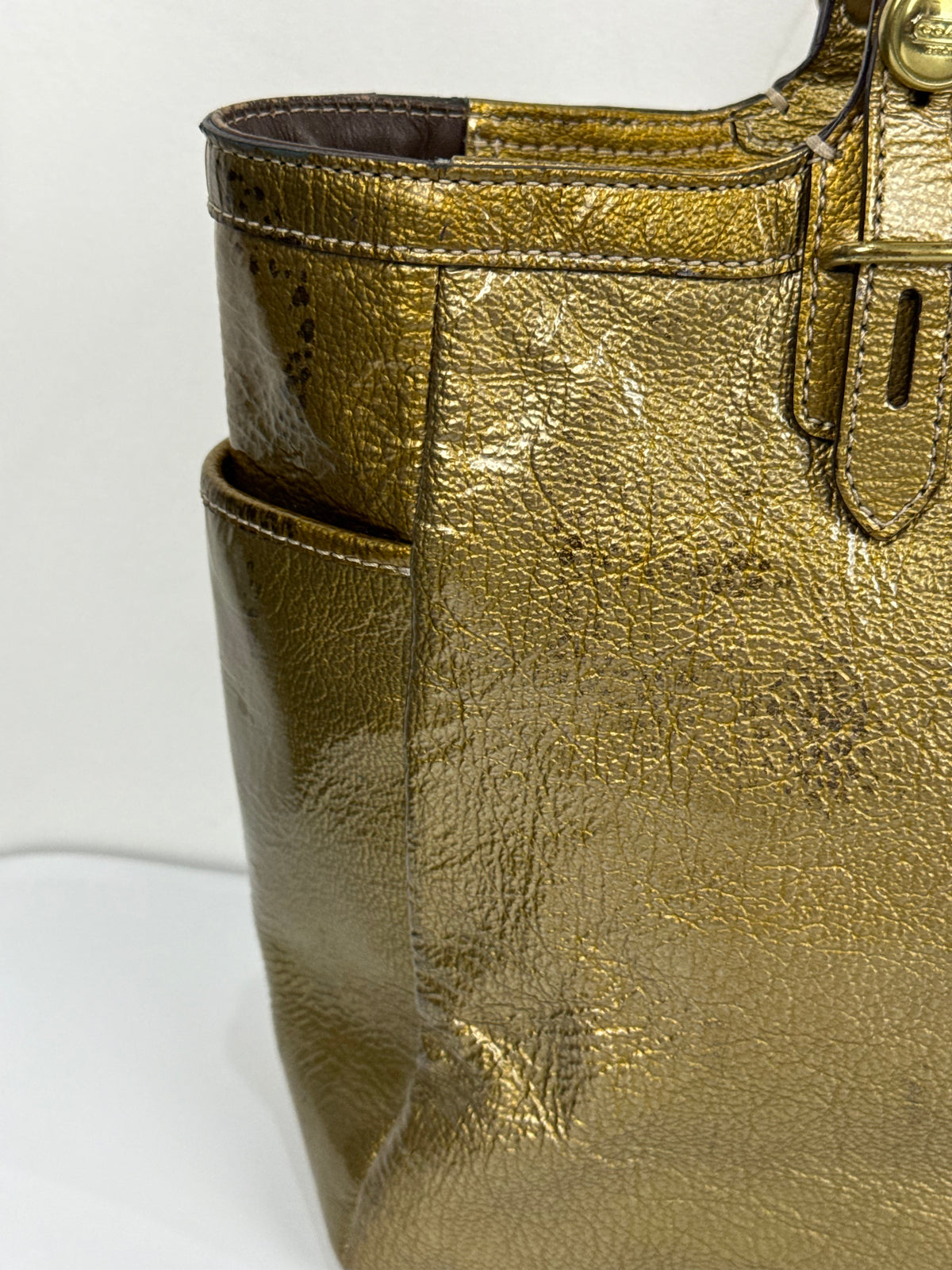Vintage Coach East West Gallery Tote Bag Coach Gold Patent Leather HandBag 00s Y2K