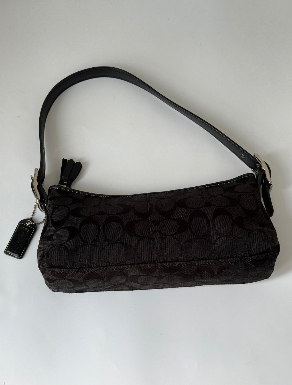 Vintage Coach Baguette East West Bag Black Signature Canvas Shoulder Bag Y2K