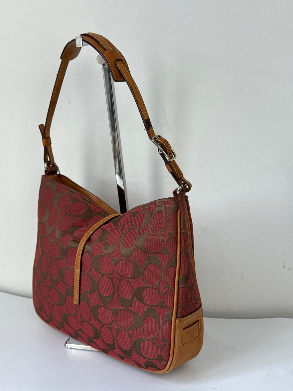 Vintage Coach Demi Hampton Tote Bag Coach Red Signature Tan Leather Handbag 00s Y2K